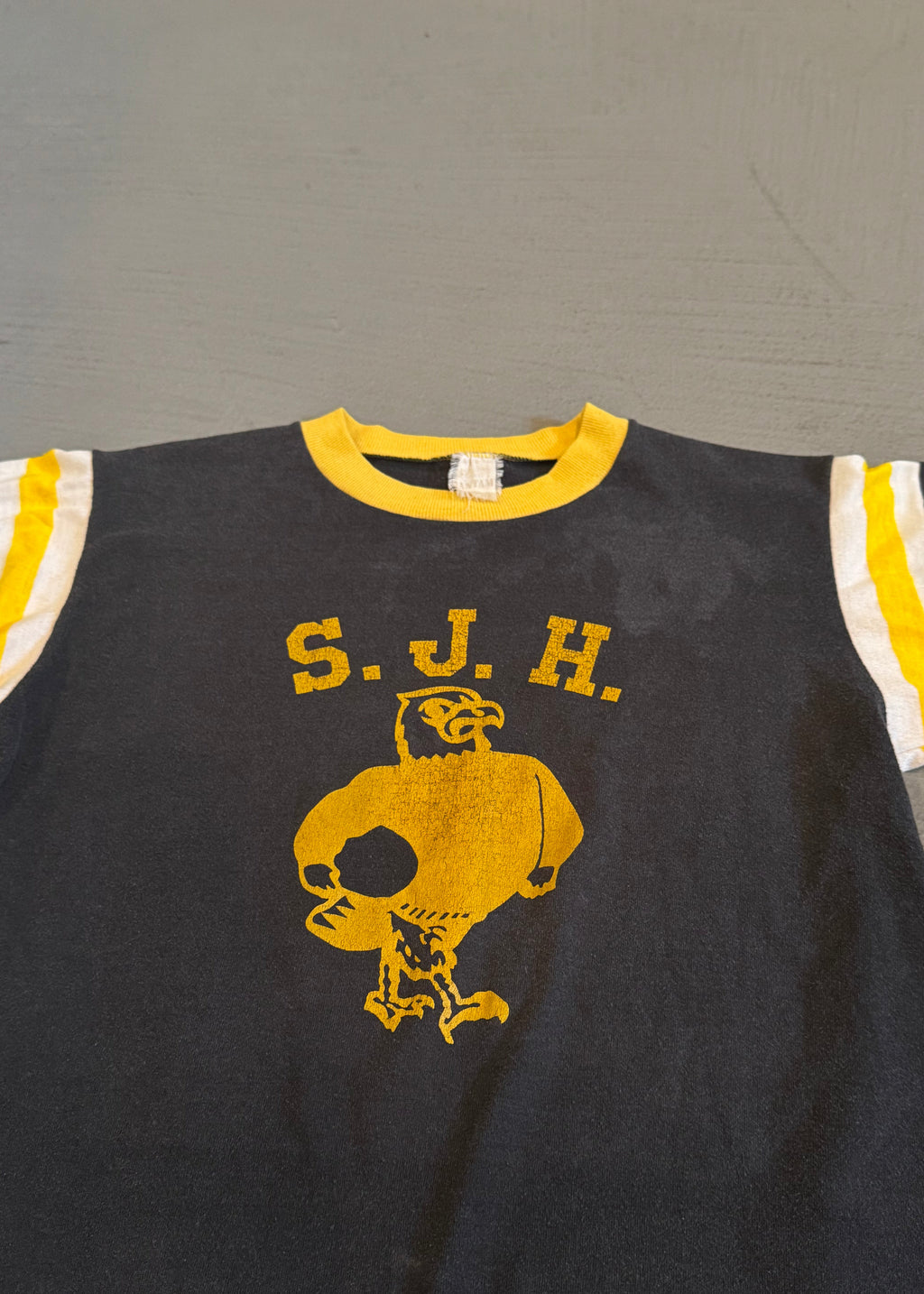 1980s Faded Black Mascot Ringer T-Shirt