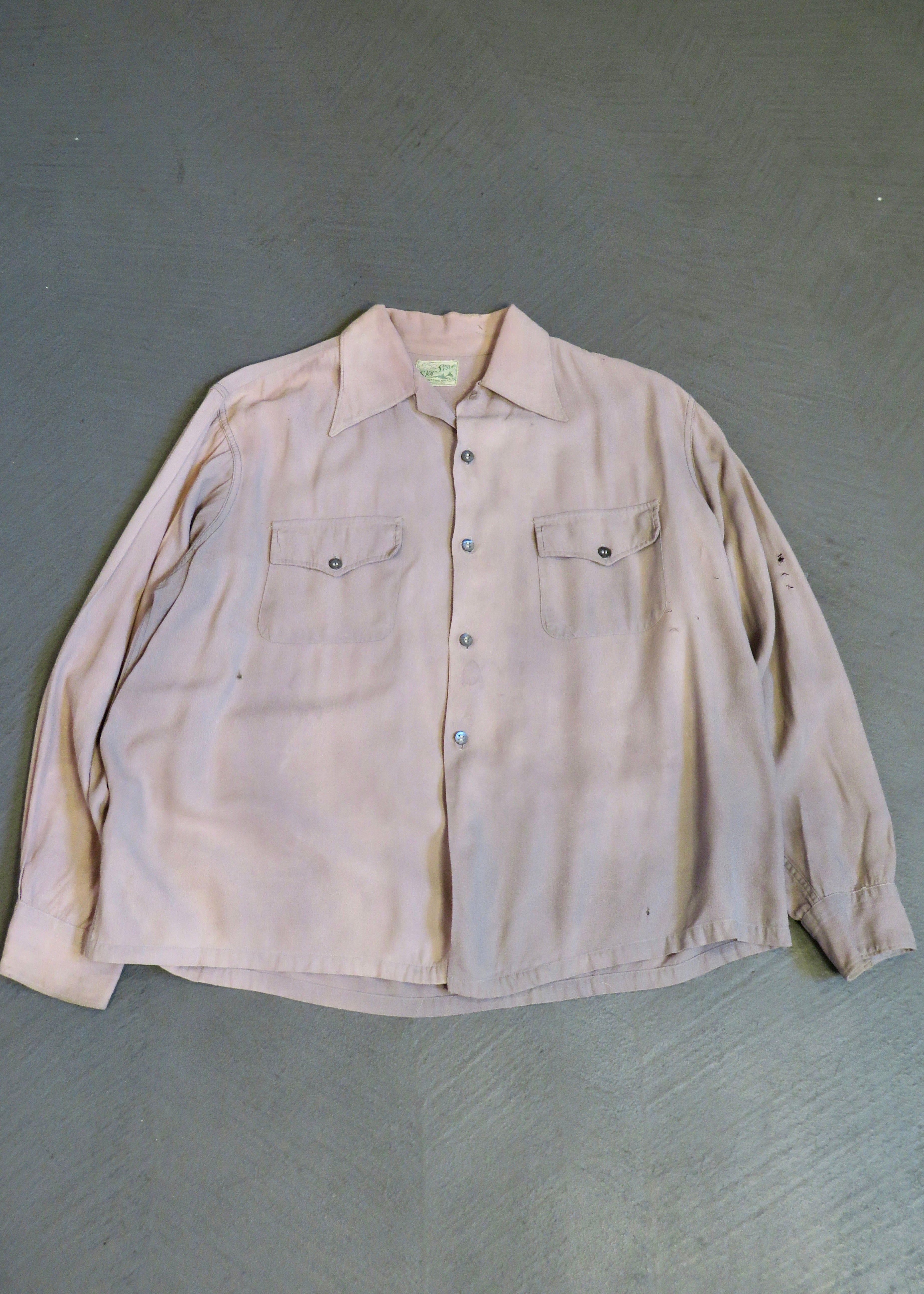 1950s Faded Mauve Rayon Gabardine Overshirt