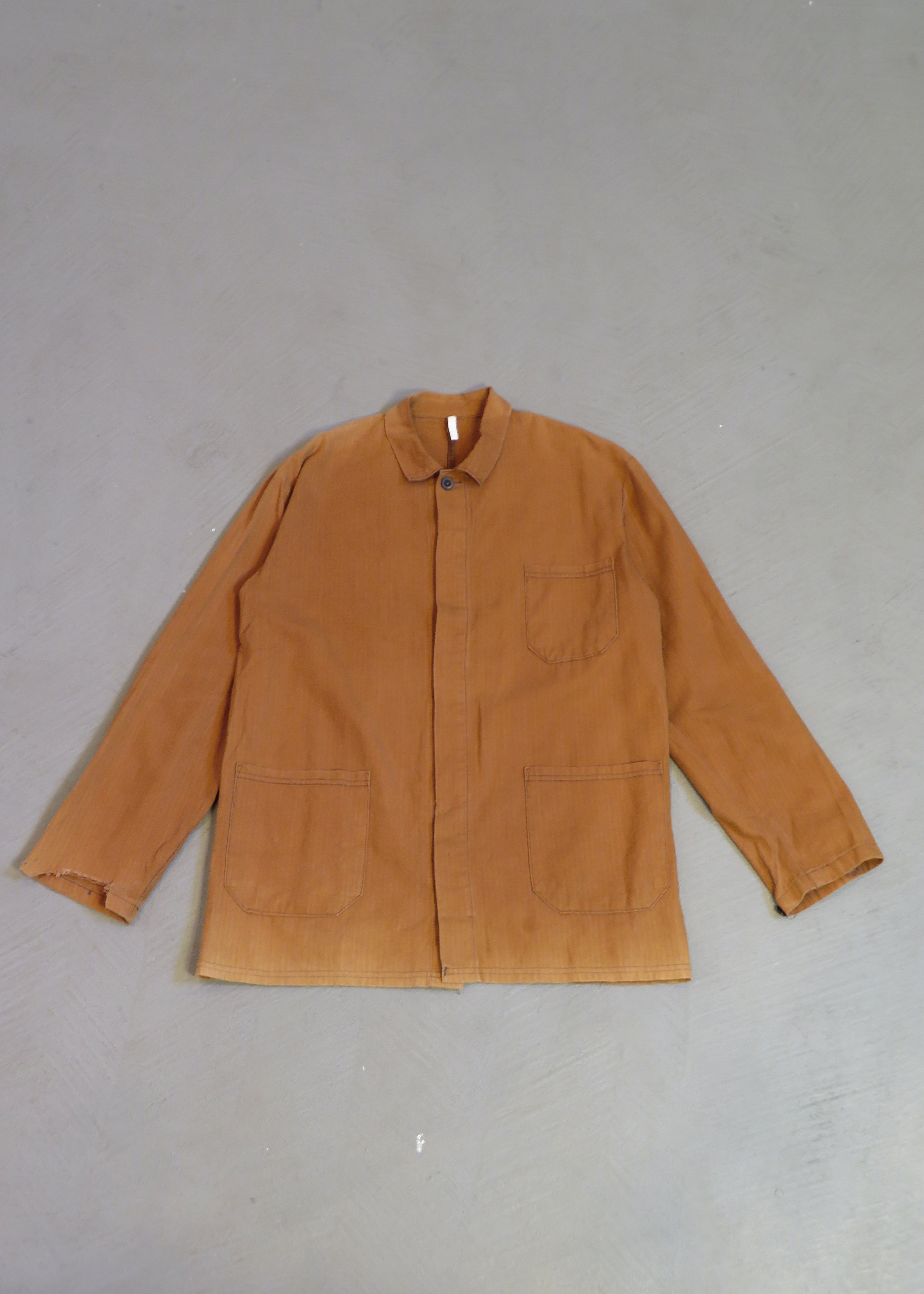 1980s Sienna Brown Overdyed Herringbone European Chore Jacket