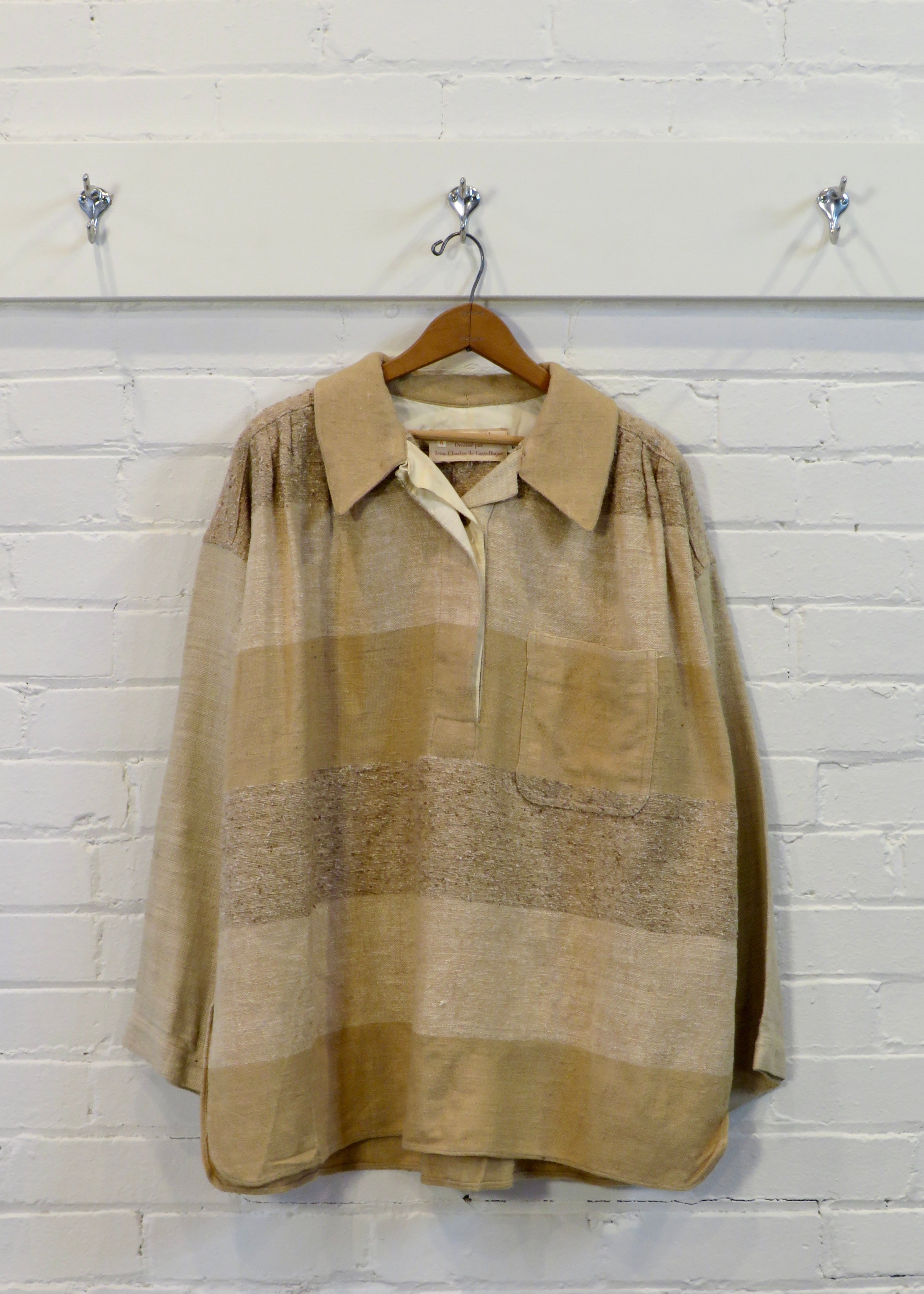 1970s Ko and Co J.C. de Castelbajac Raw Silk Striped Overshirt