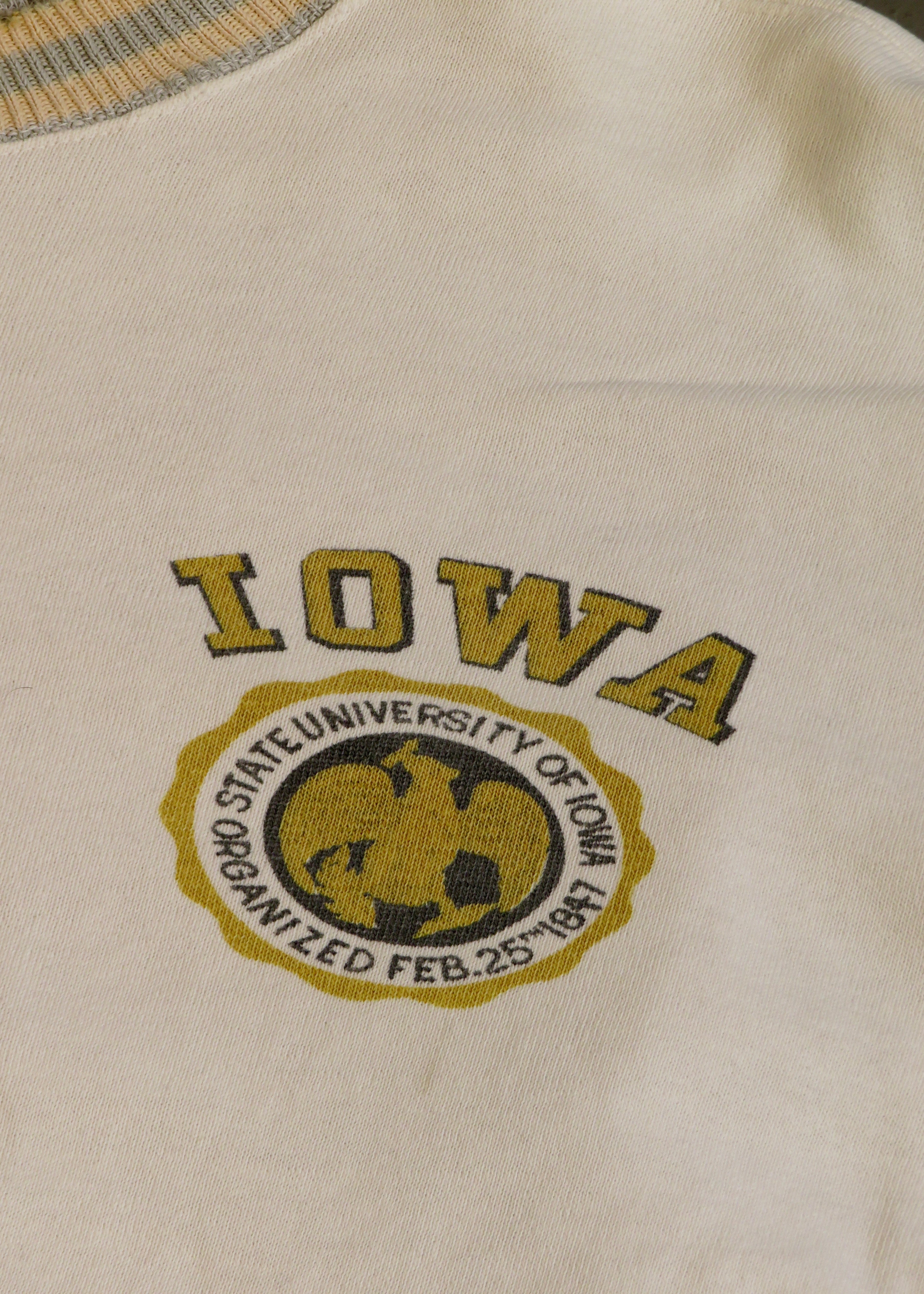 1950s University of Iowa Contrast Rib White Champion Running Man Crewneck Sweatshirt
