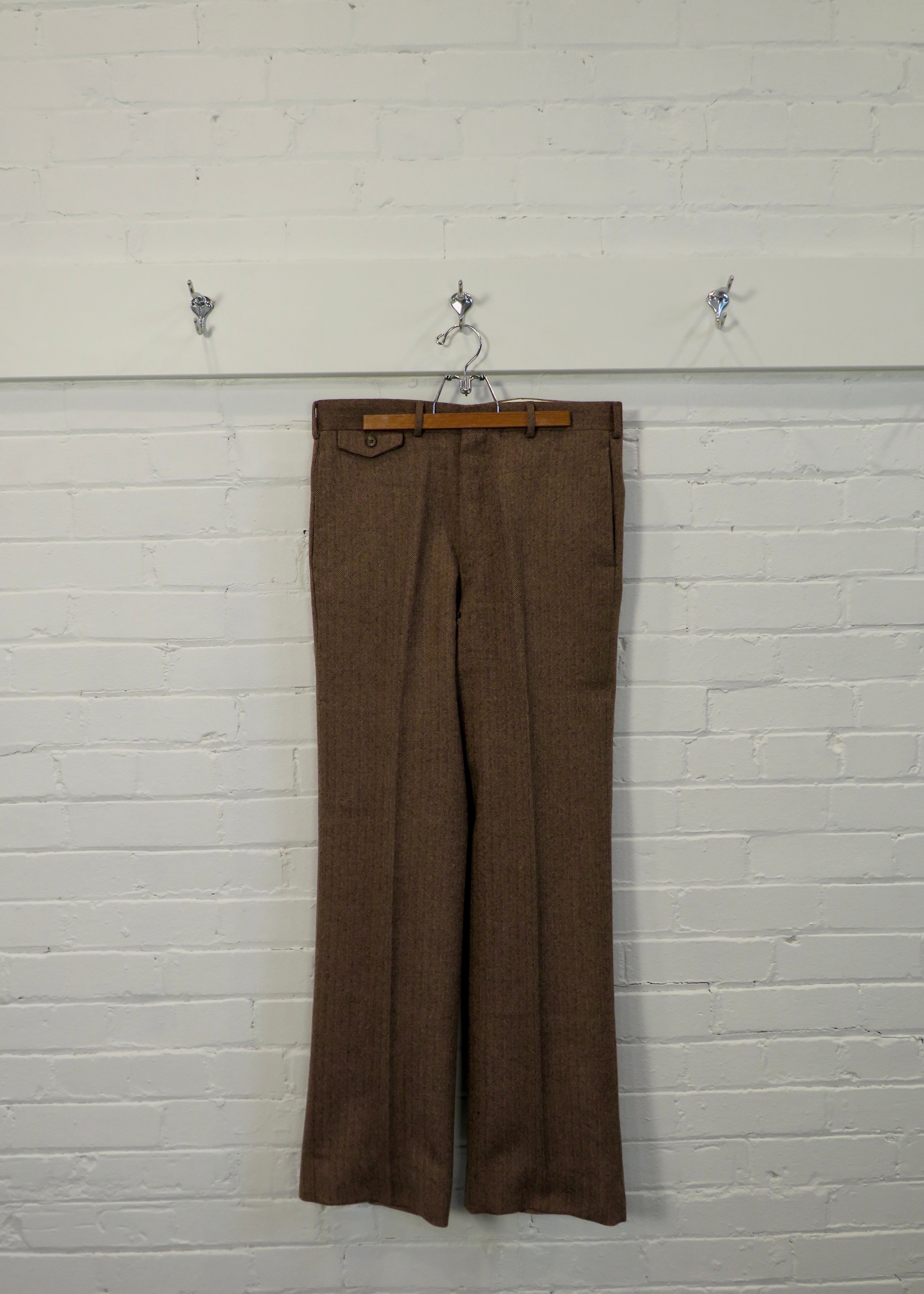 1970s Brown Wool Herringbone Suit