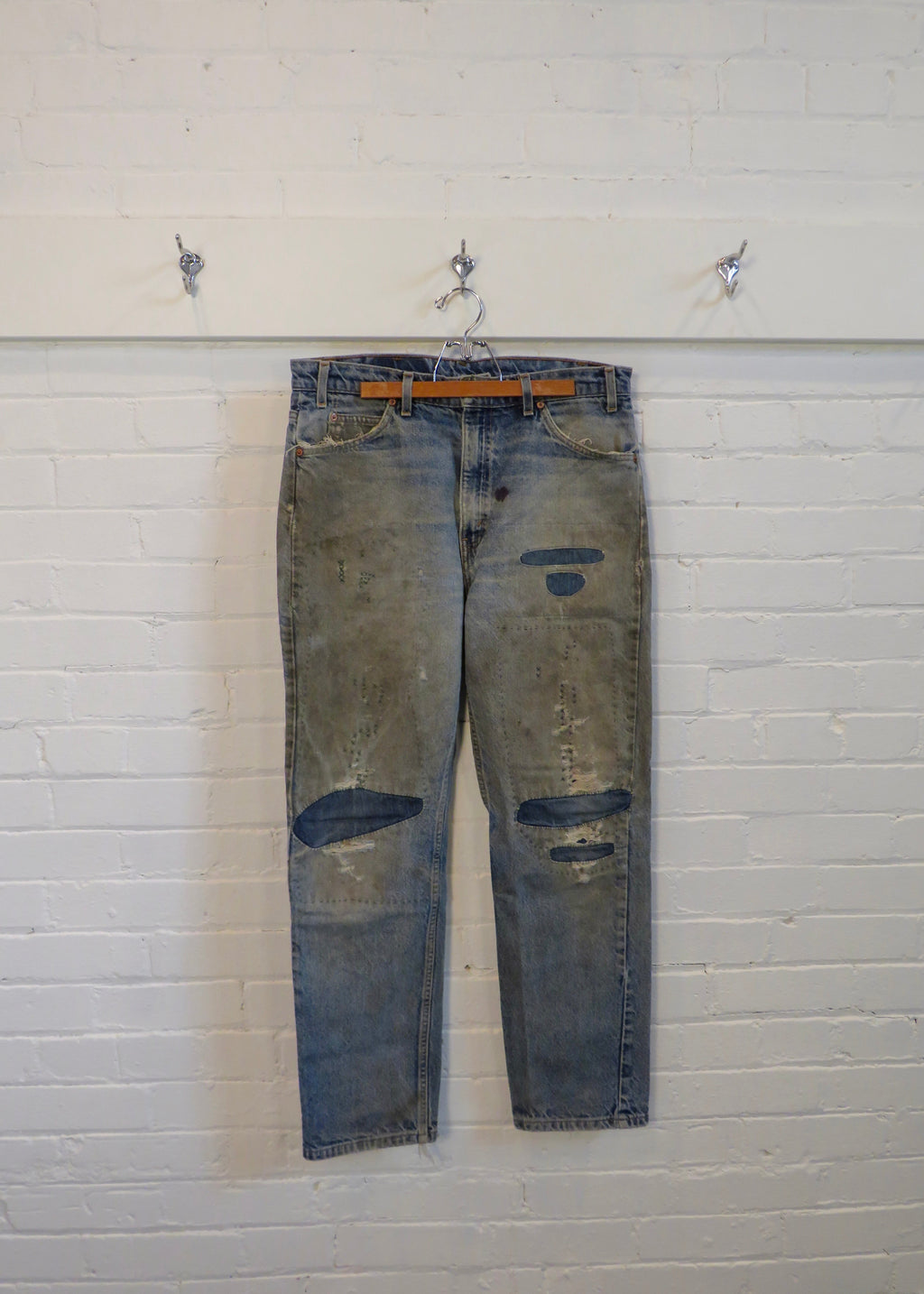1990s Levi's 505 Orange Tab Dirty Wash Repaired Jeans