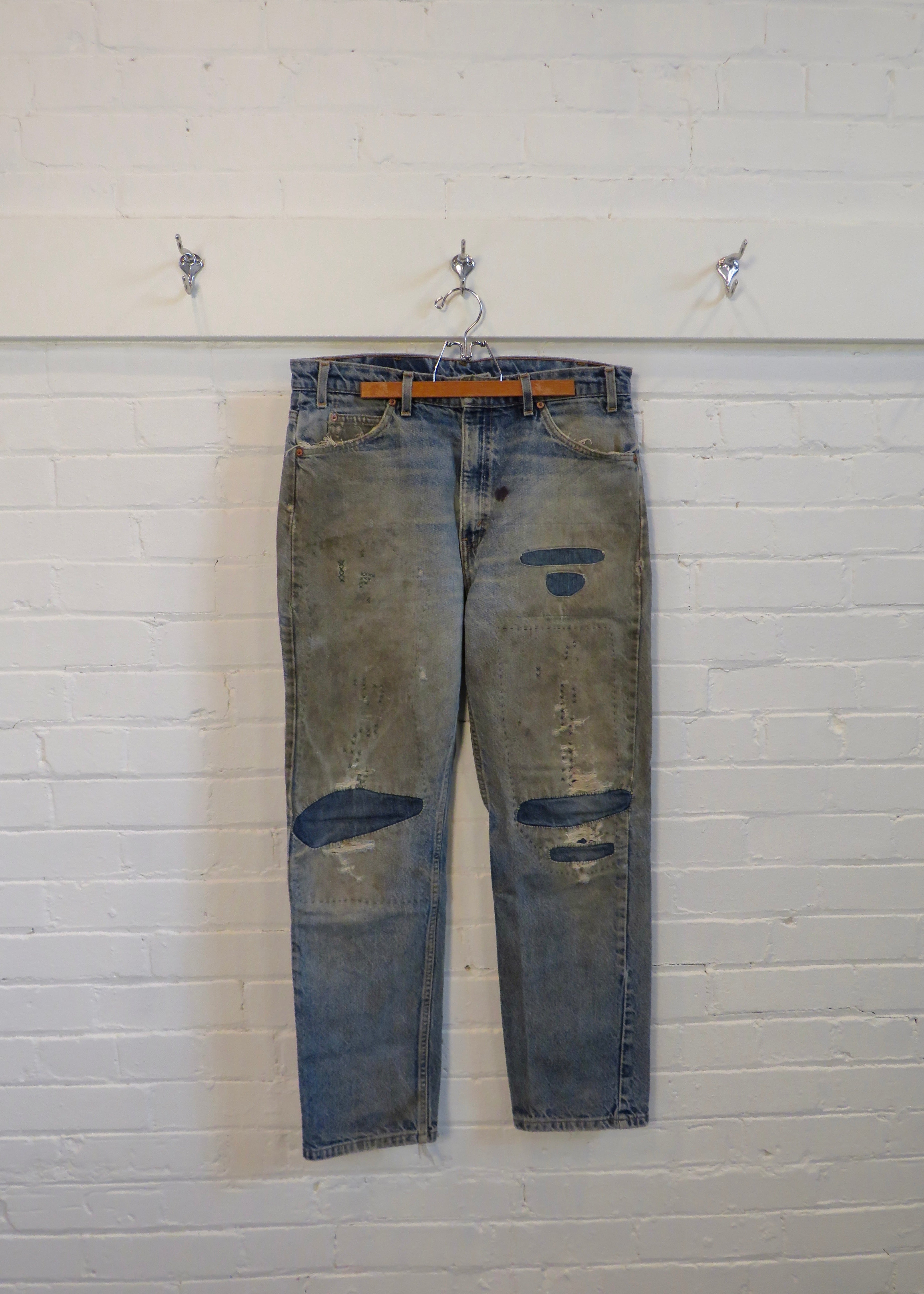 1990s Levi's 505 Orange Tab Dirty Wash Repaired Jeans