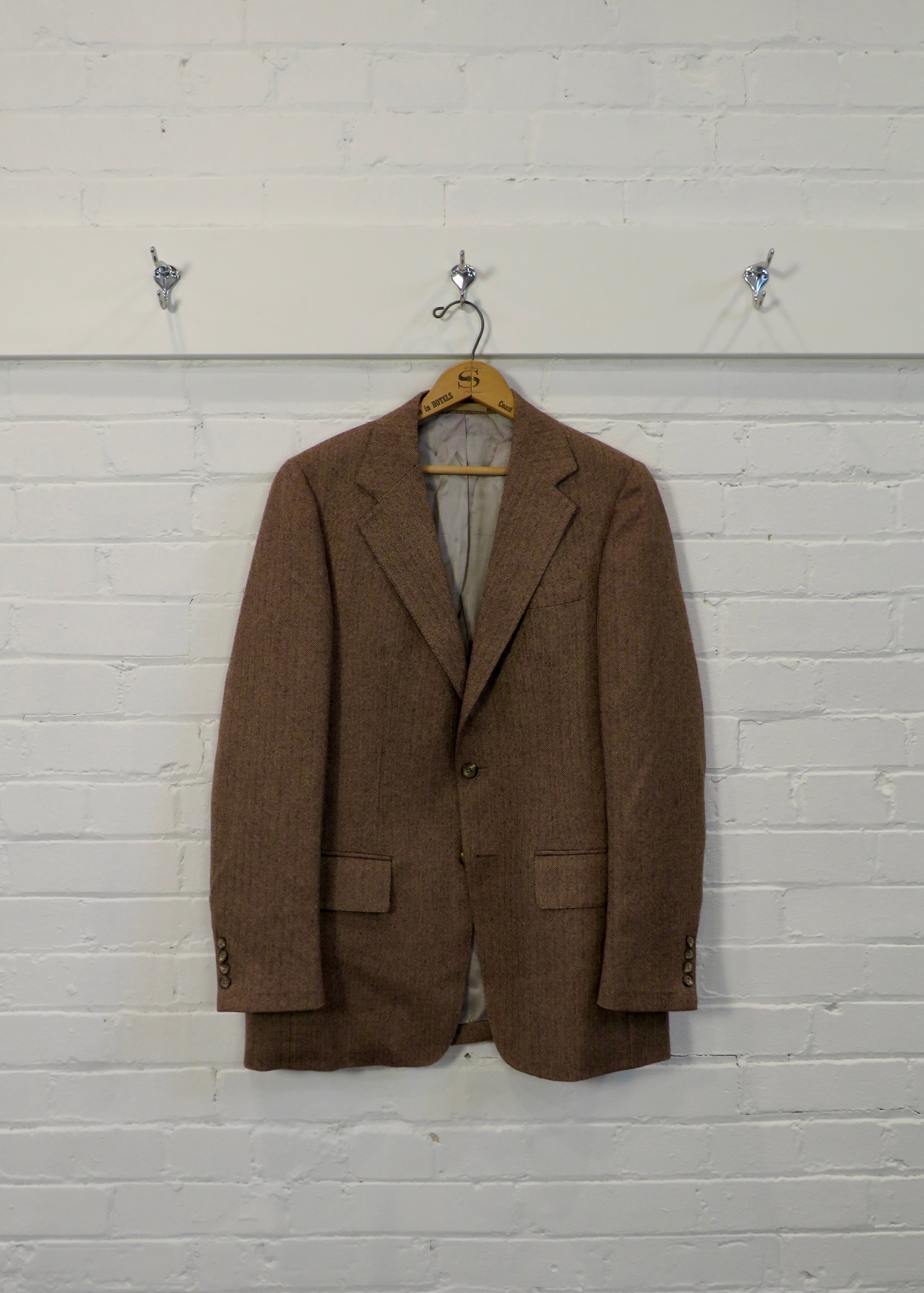 1970s Brown Wool Herringbone Suit