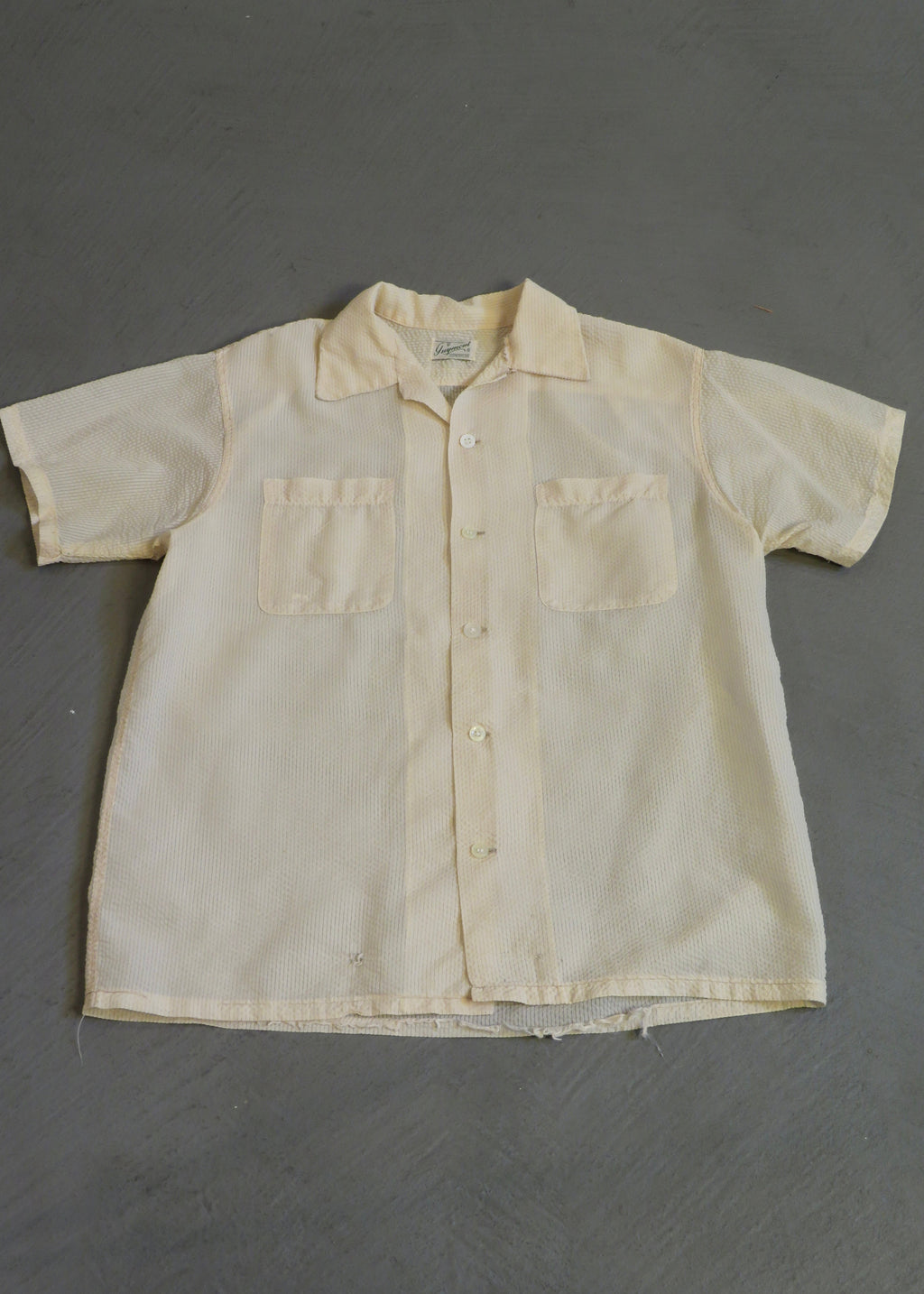 1950s Nylon Seersucker Short Sleeved Button Down Shirt