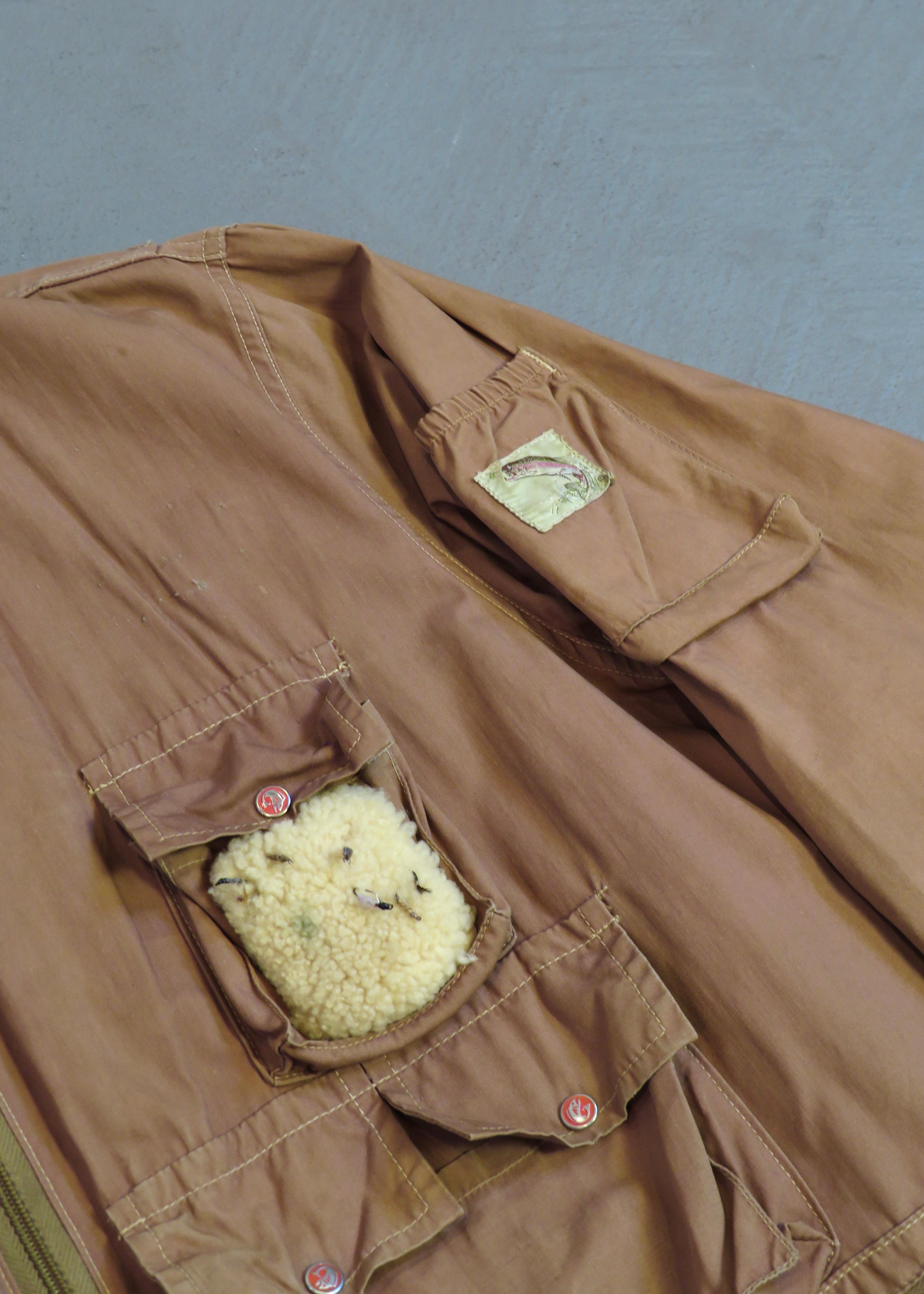 Vintage 1960s Ideal Products Brown Cotton Cropped Fly Fishing Jacket