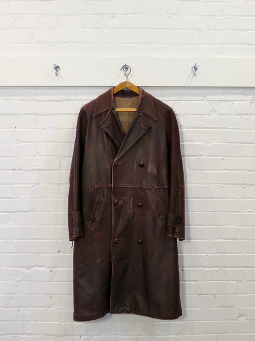 1940s European Leather Trench Coat