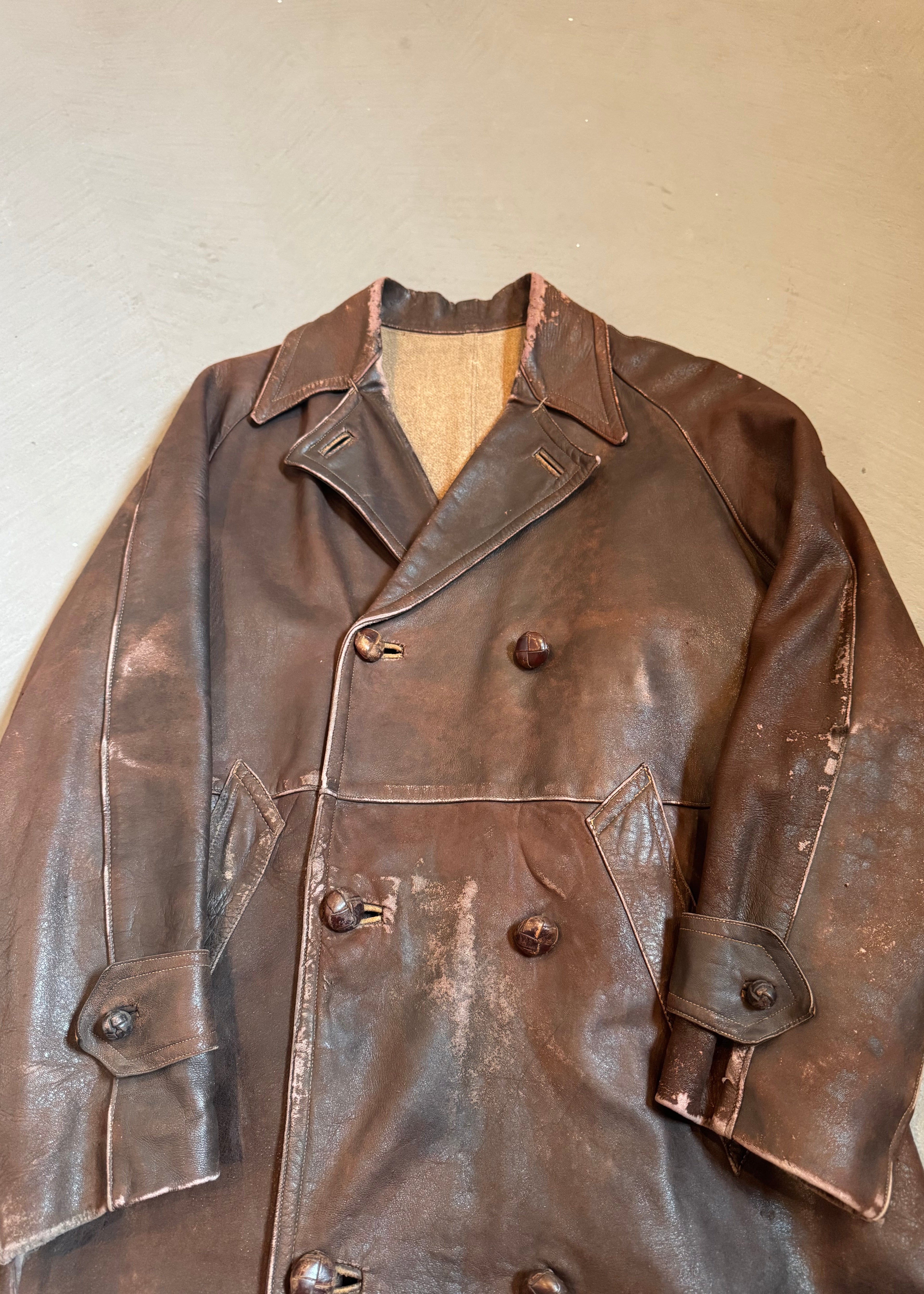 1940s European Leather Trench Coat
