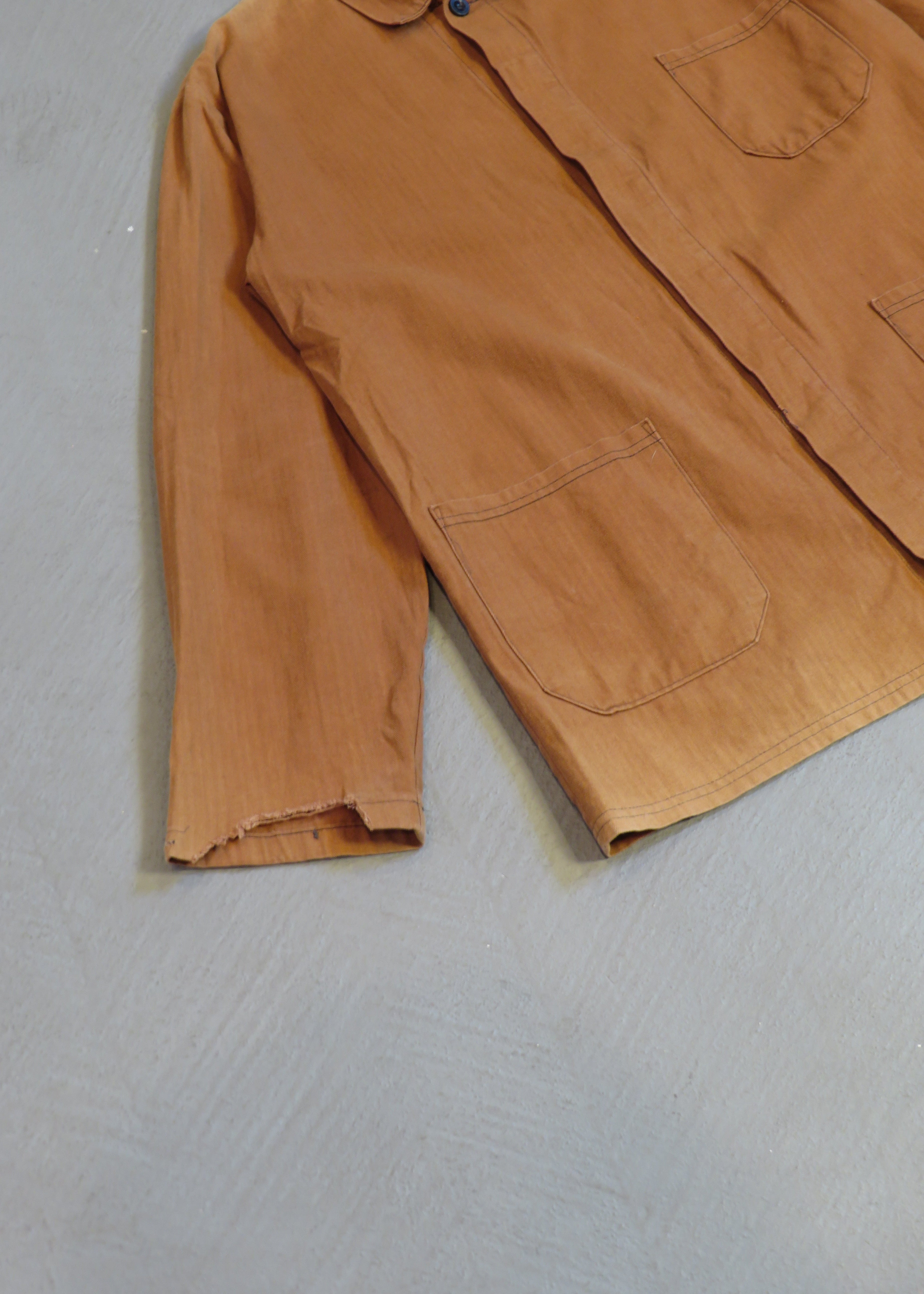 1980s Sienna Brown Overdyed Herringbone European Chore Jacket