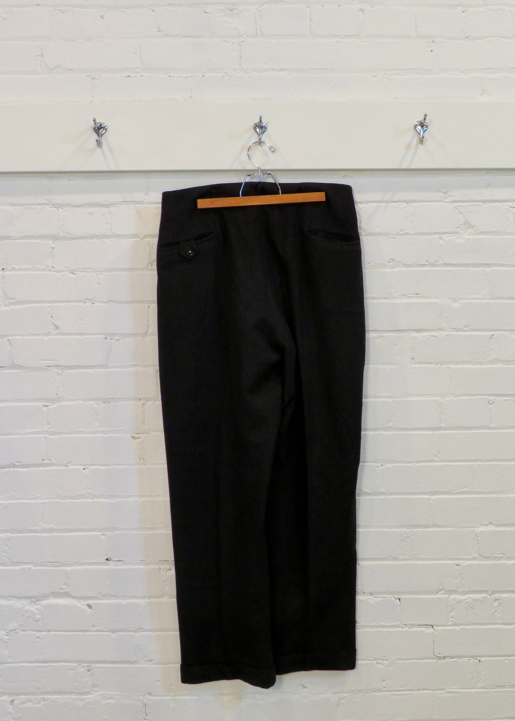 1950s Charcoal Black Drop Loop Wool Trousers