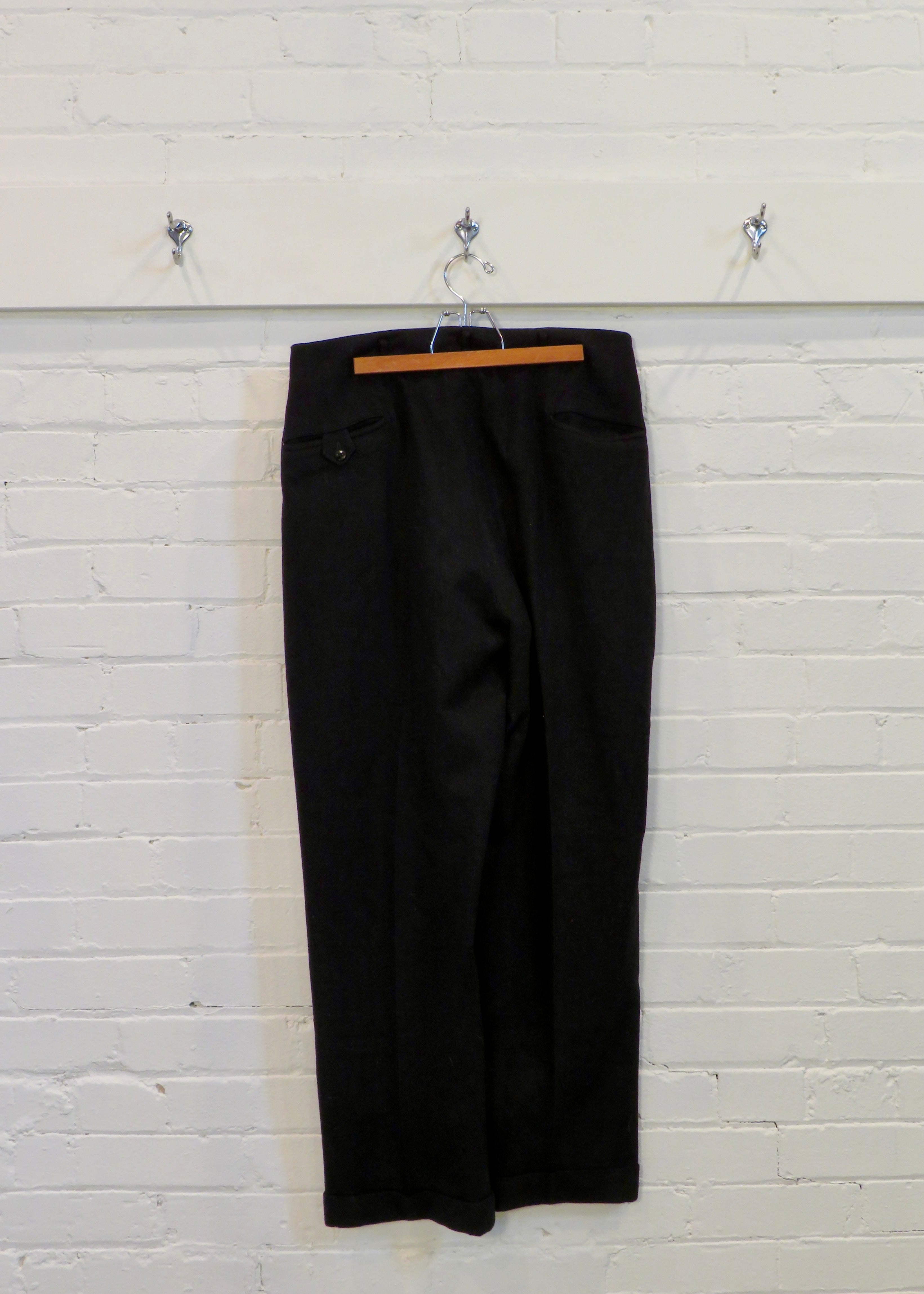1950s Charcoal Black Drop Loop Wool Trousers
