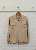 1950s Distressed Tan Rayon Gabardine Overshirt