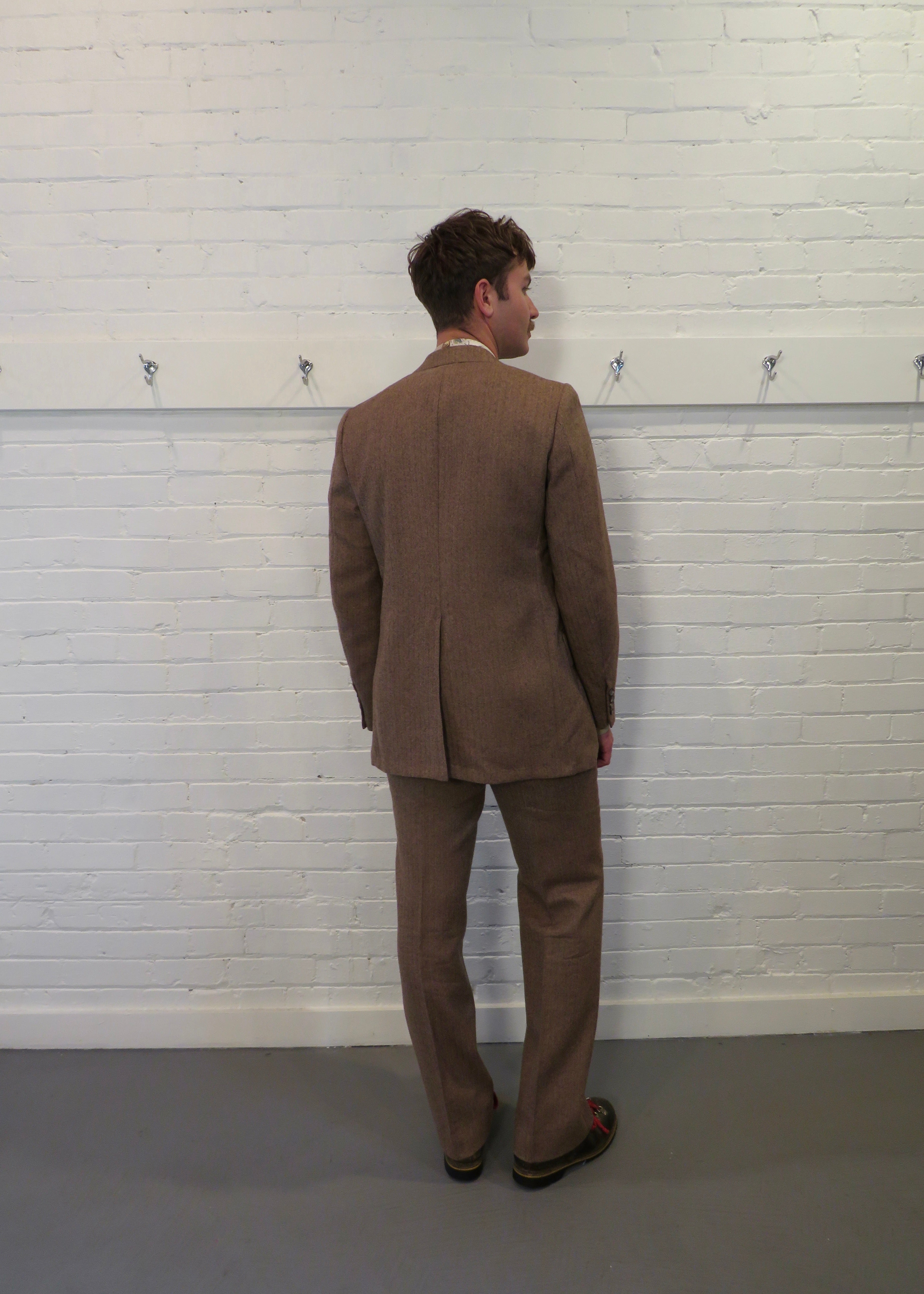 1970s Brown Wool Herringbone Suit