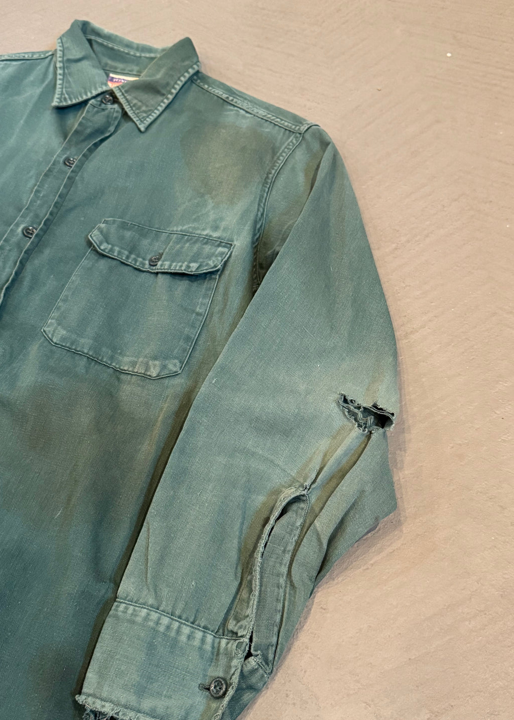 1950s Faded Green Distressed Work Shirt