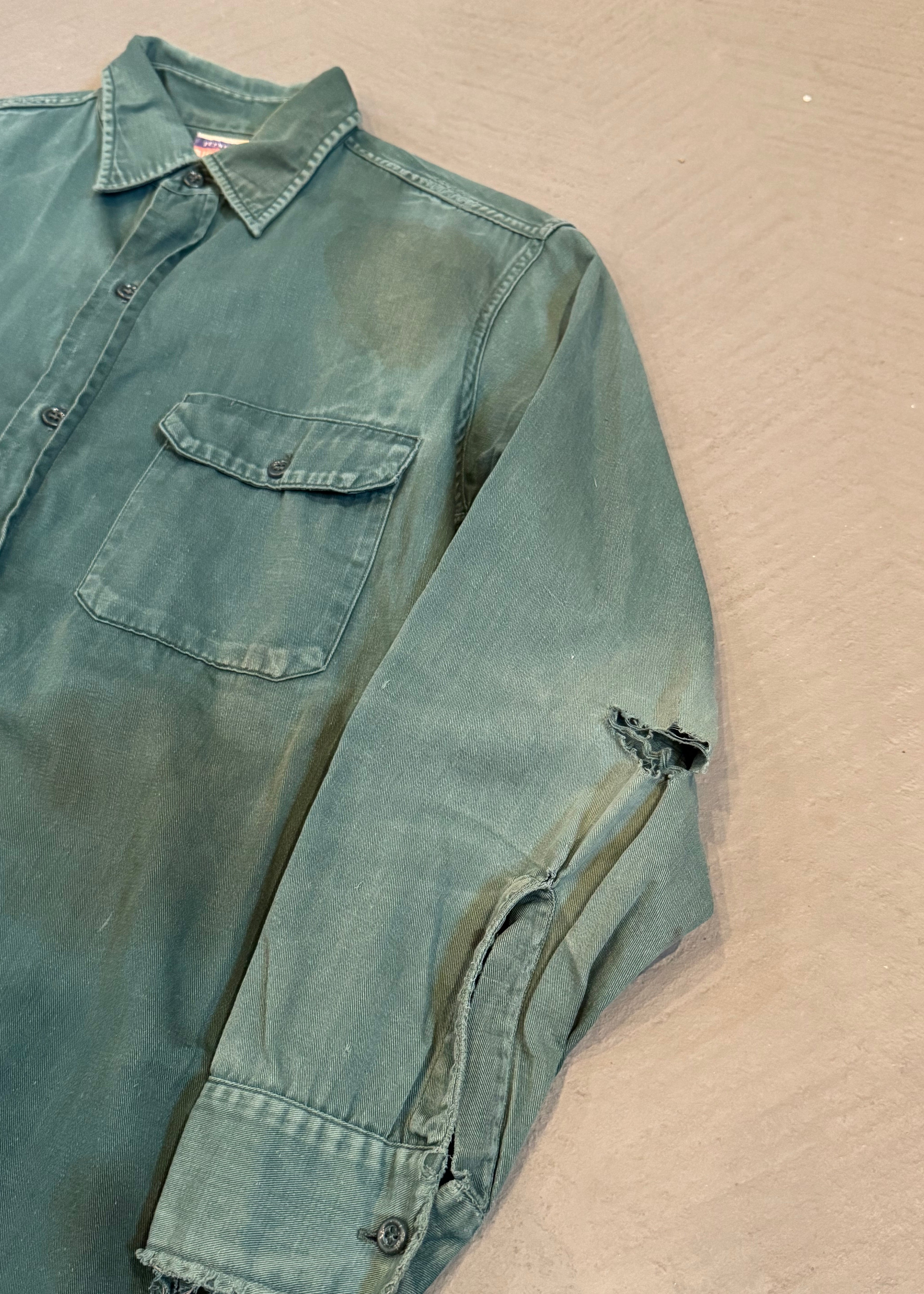 1950s Faded Green Distressed Work Shirt