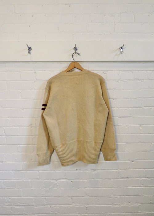 1940s Ghost Letter V-Neck Varsity Sweater