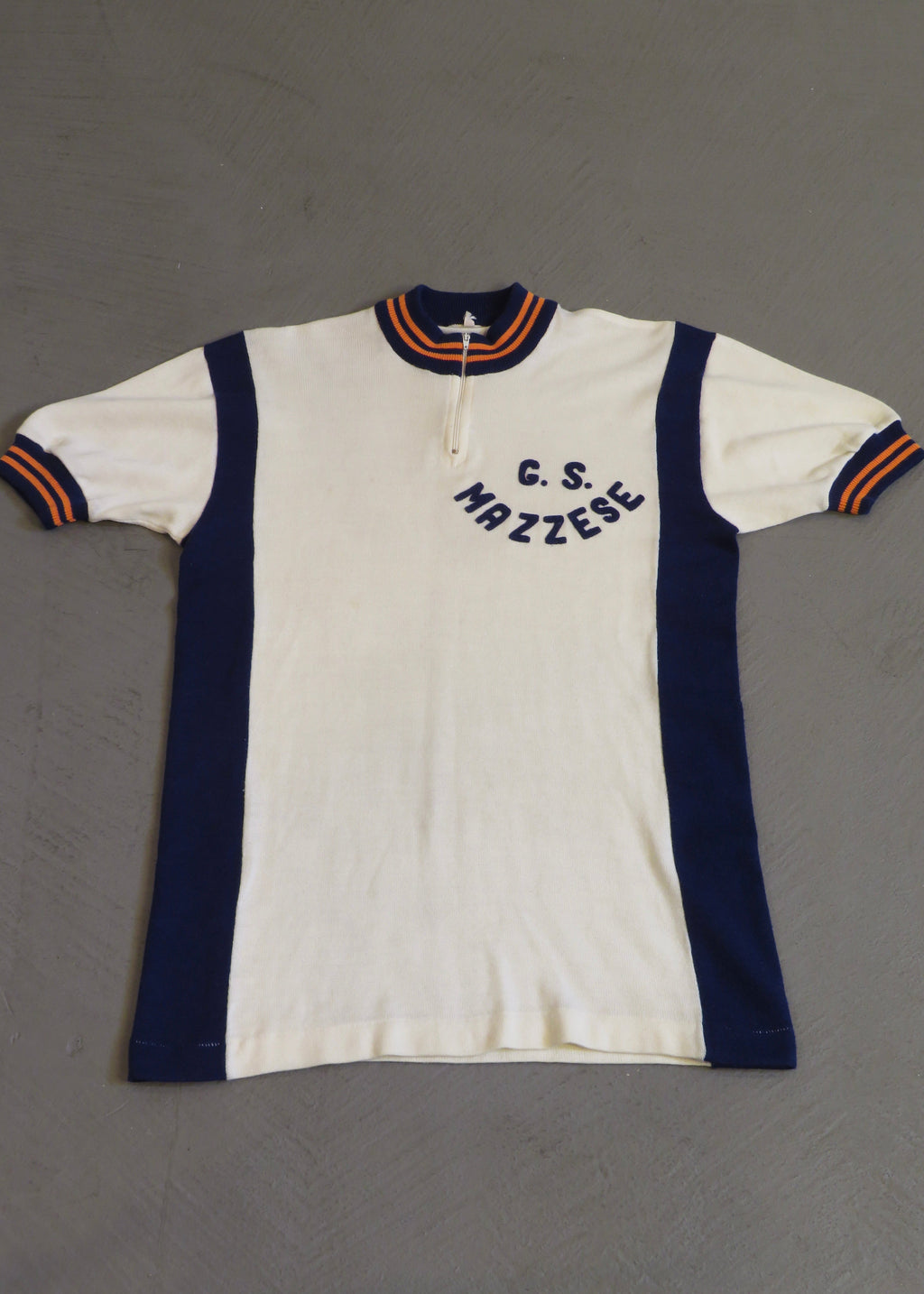 1970s G.S. Mazzese Wool Acrylic Blend Quarter Zip Short Sleeved Cycling Jersey