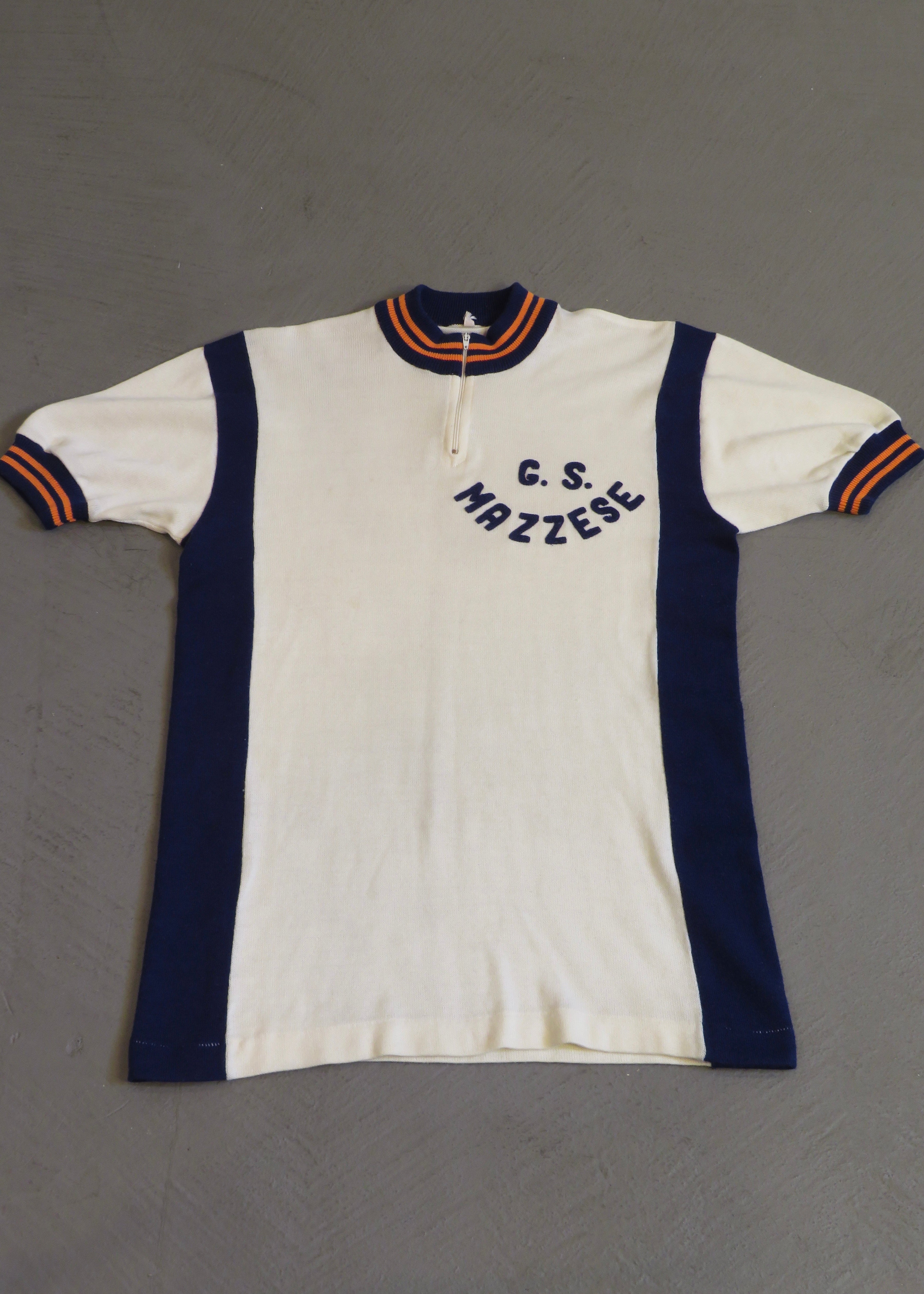 1970s G.S. Mazzese Wool Acrylic Blend Quarter Zip Short Sleeved Cycling Jersey