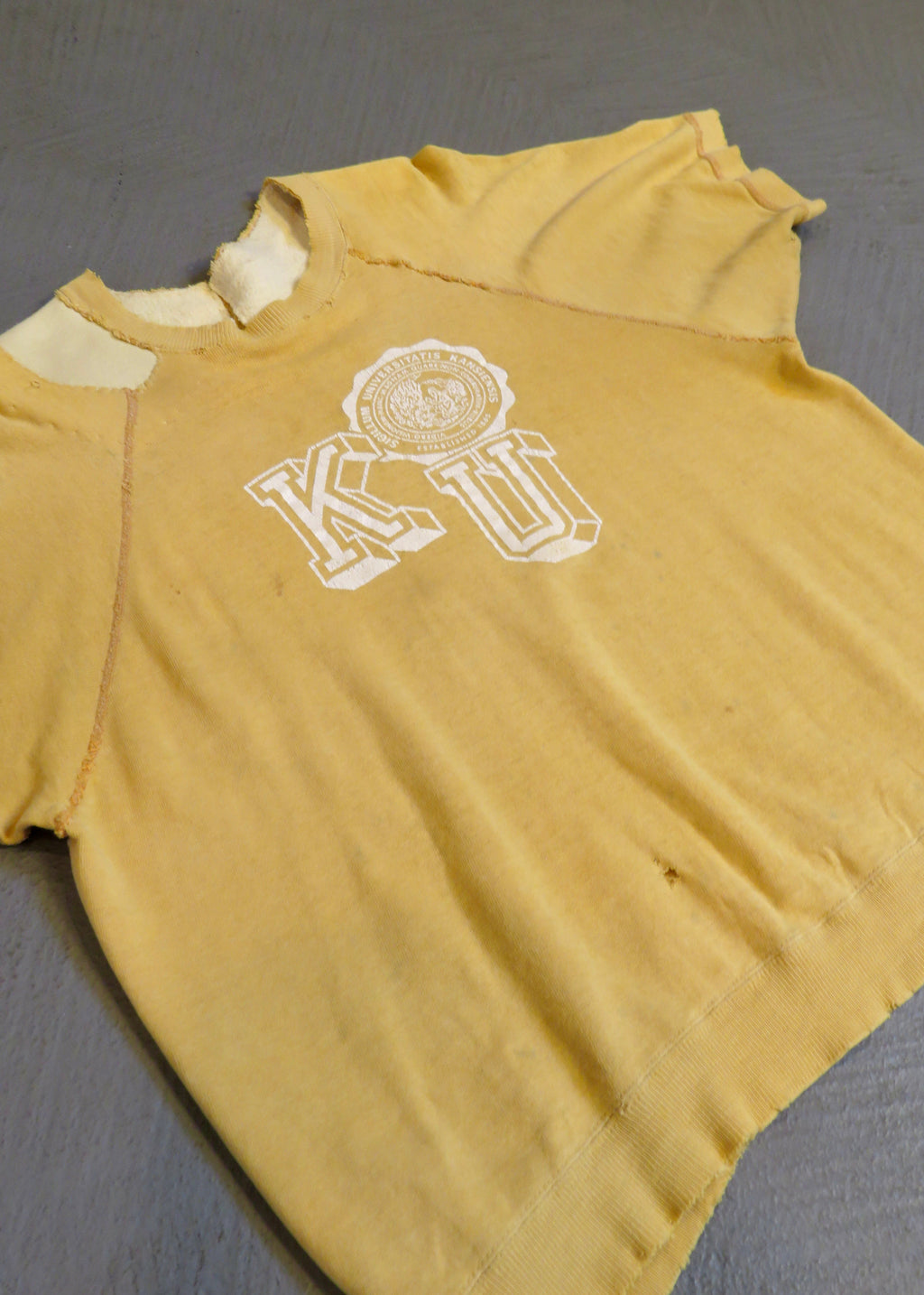1960s Thrashed University of Kansas Short Sleeved Sweatshirt