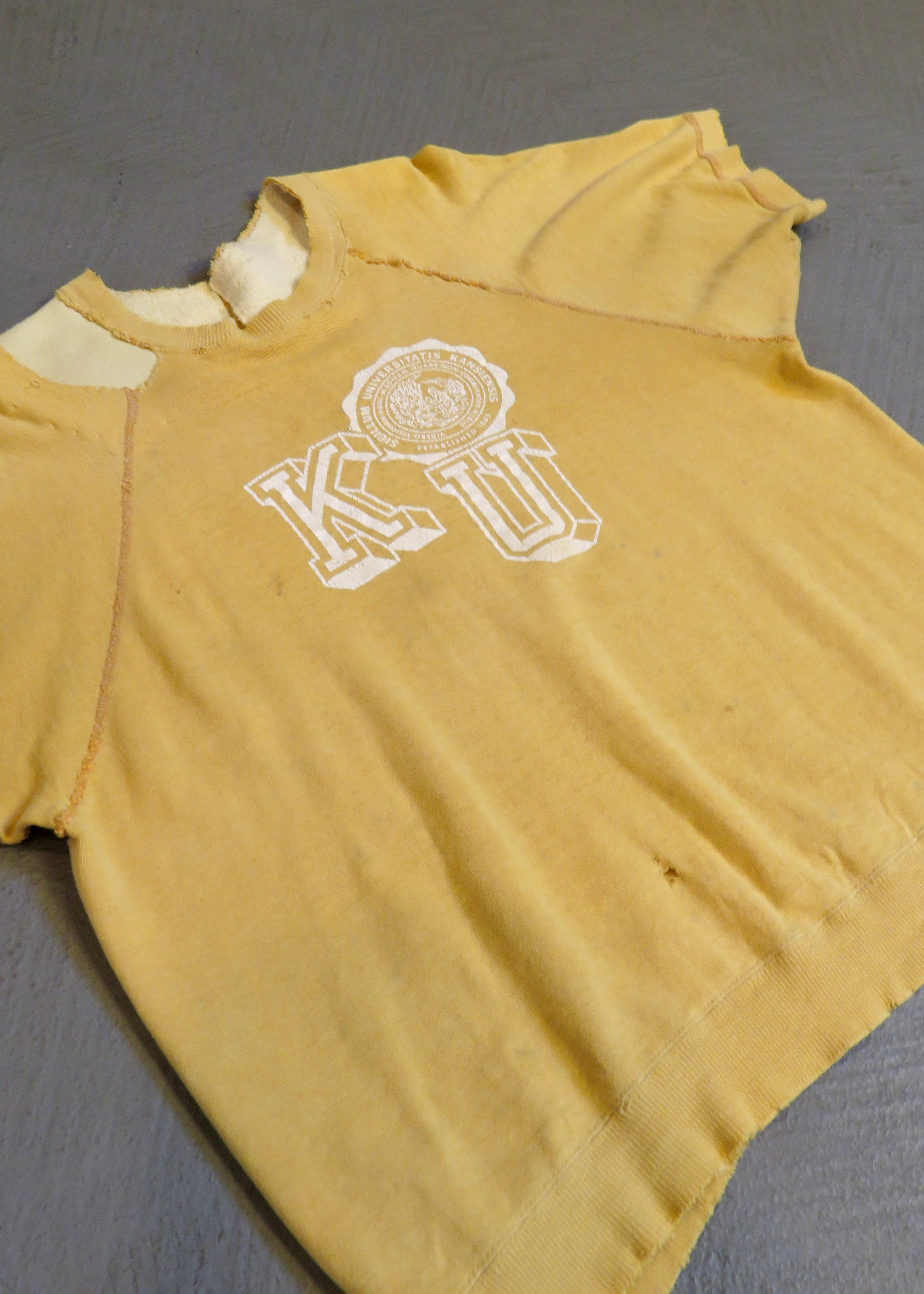 1960s Thrashed University of Kansas Short Sleeved Sweatshirt