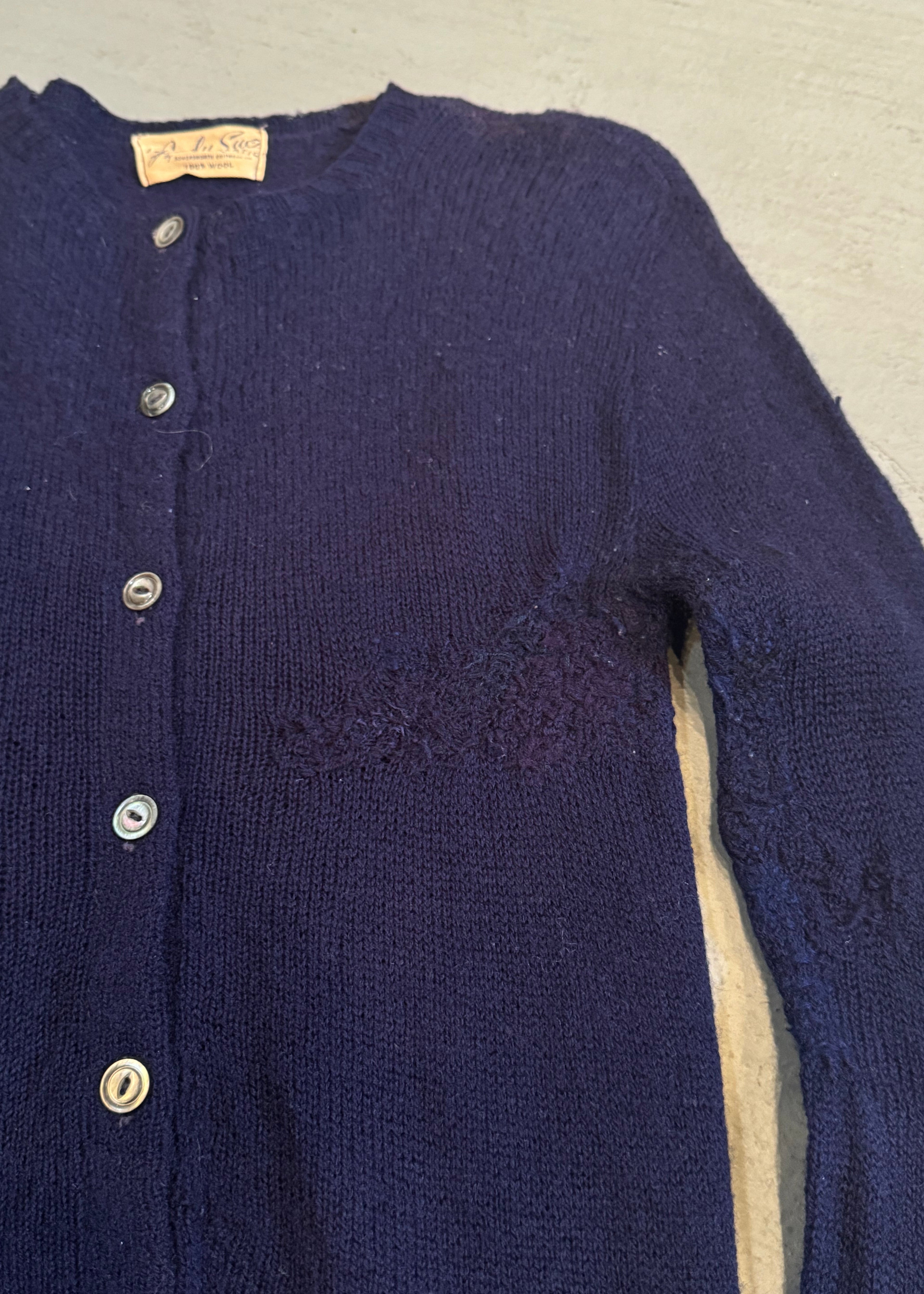 1950s Distressed Petite Navy Cardigan