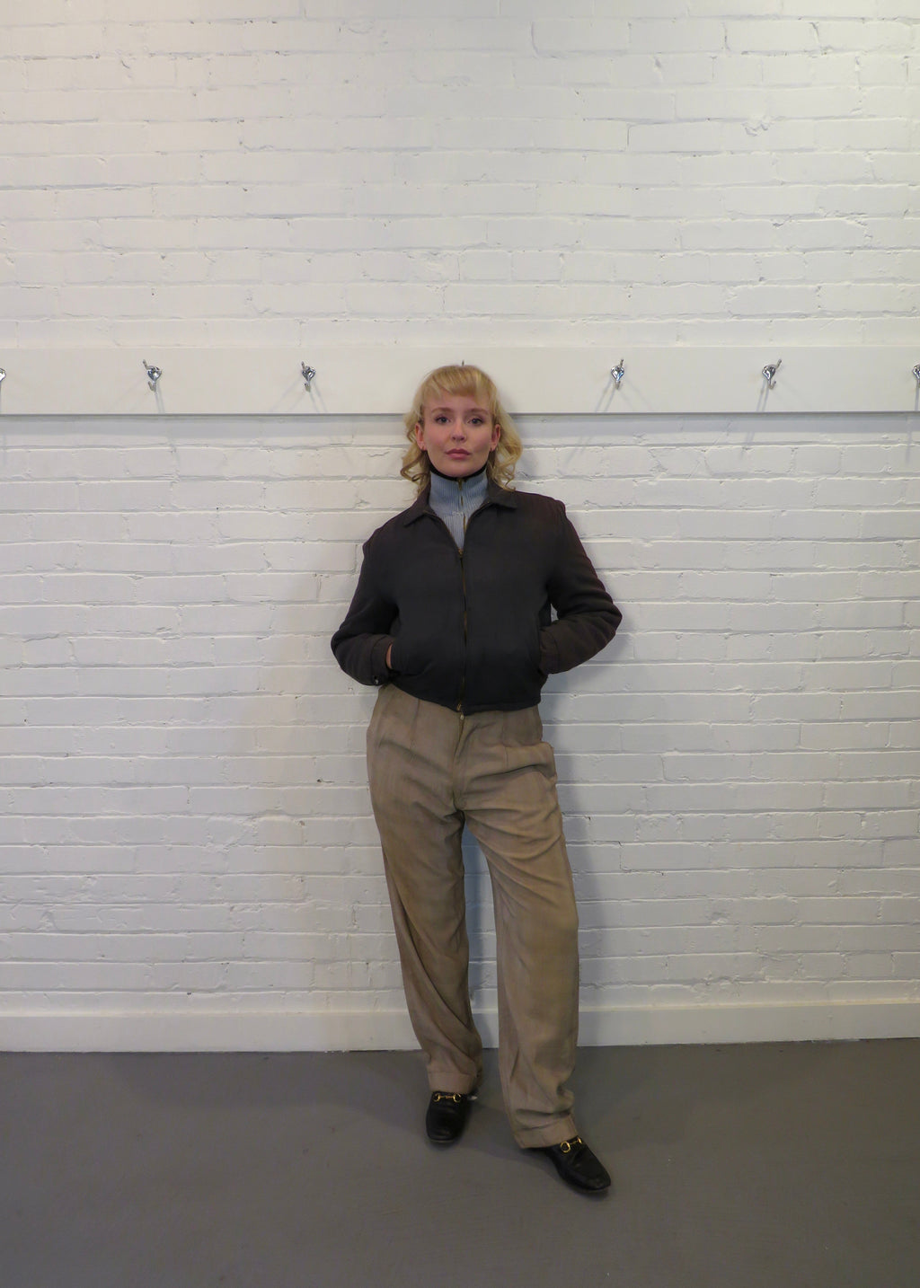 1950s Green/Grey Cropped Rayon Ricky Jacket