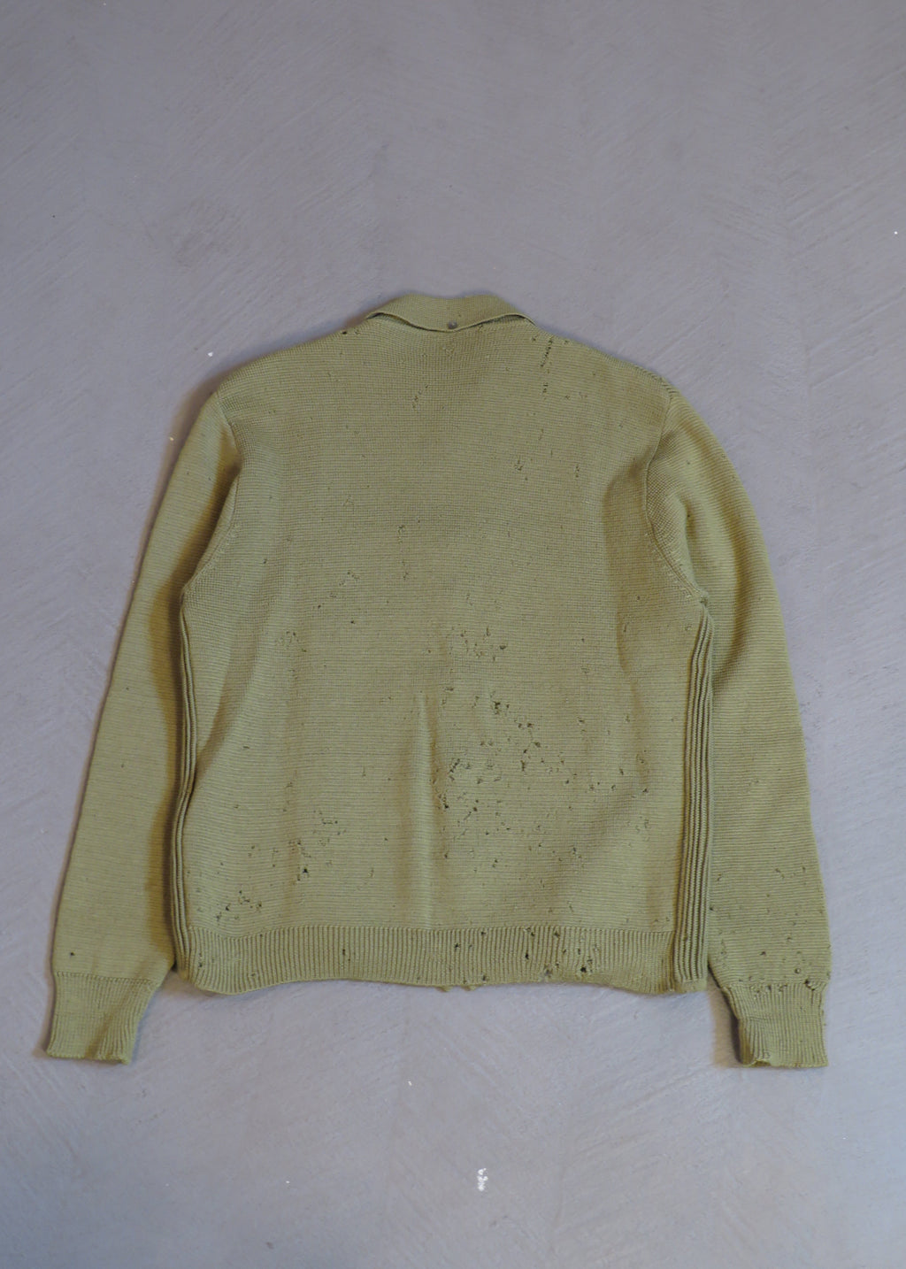 1960s Leonardo Strassi Green Cable Knit Distressed Moth Eaten Button Up Cardigan Sweater