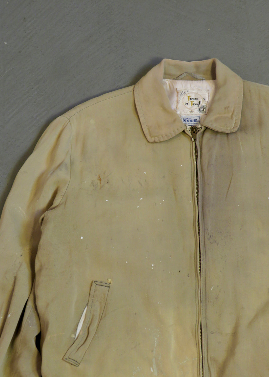 1950s Beige Thrashed Distressed Cropped Ricky Jacket