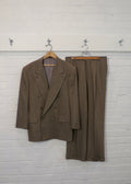 1990s Taupe Windowpane Double Breasted Suit