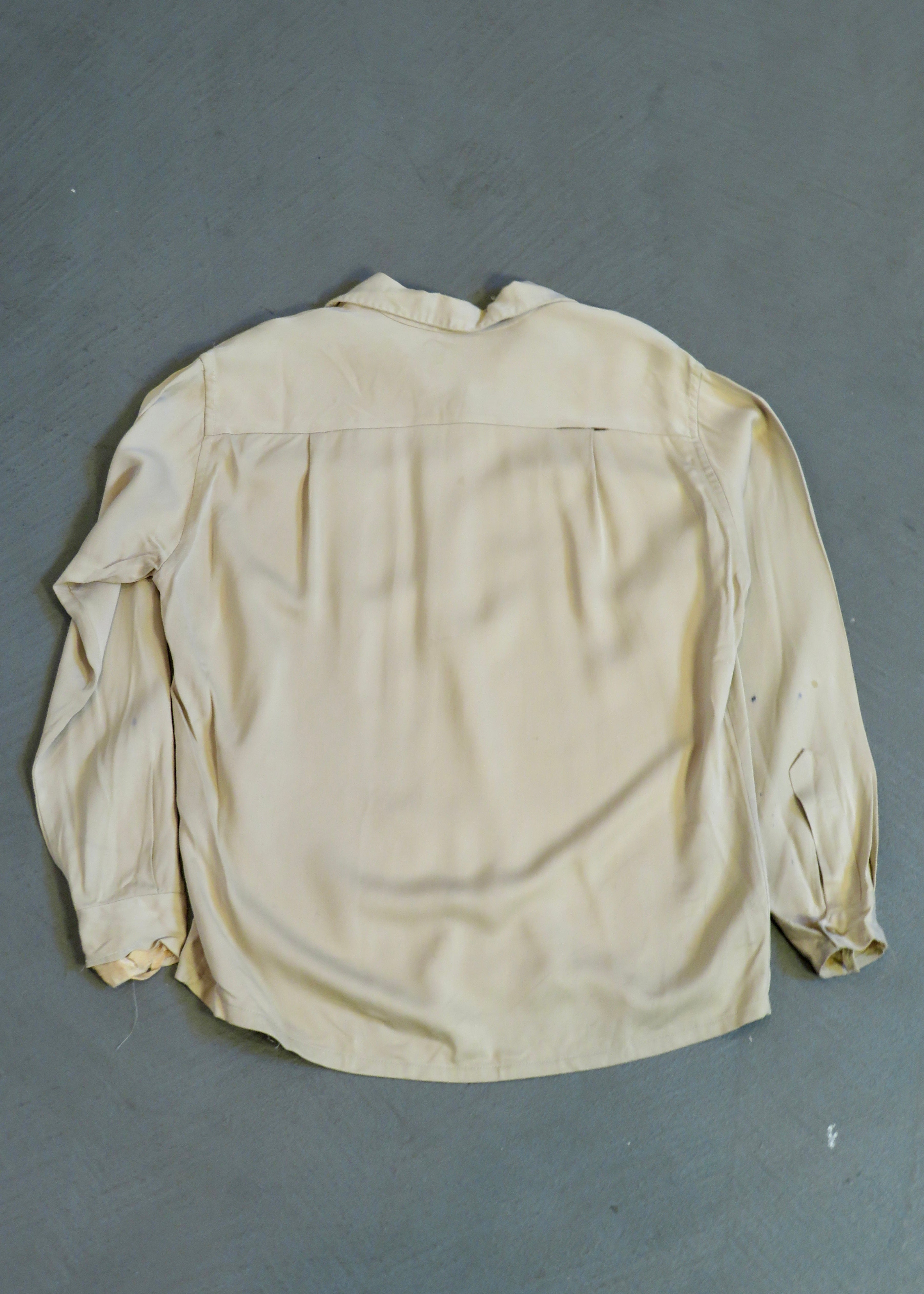 1950s Distressed Tan Rayon Gabardine Overshirt