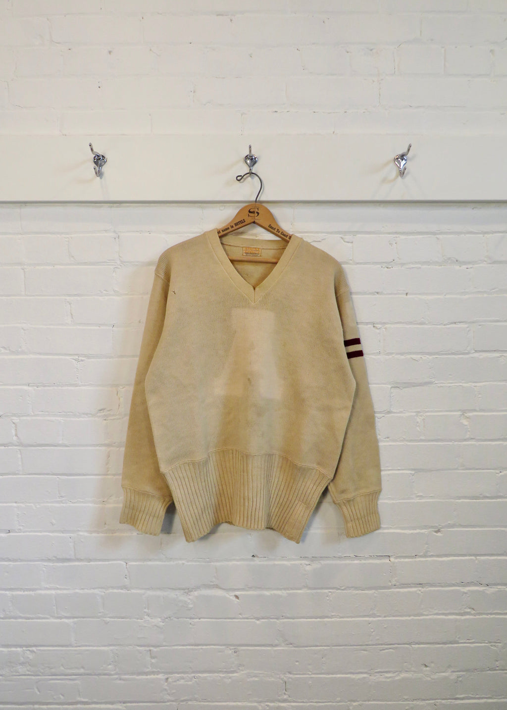 1940s Ghost Letter V-Neck Varsity Sweater