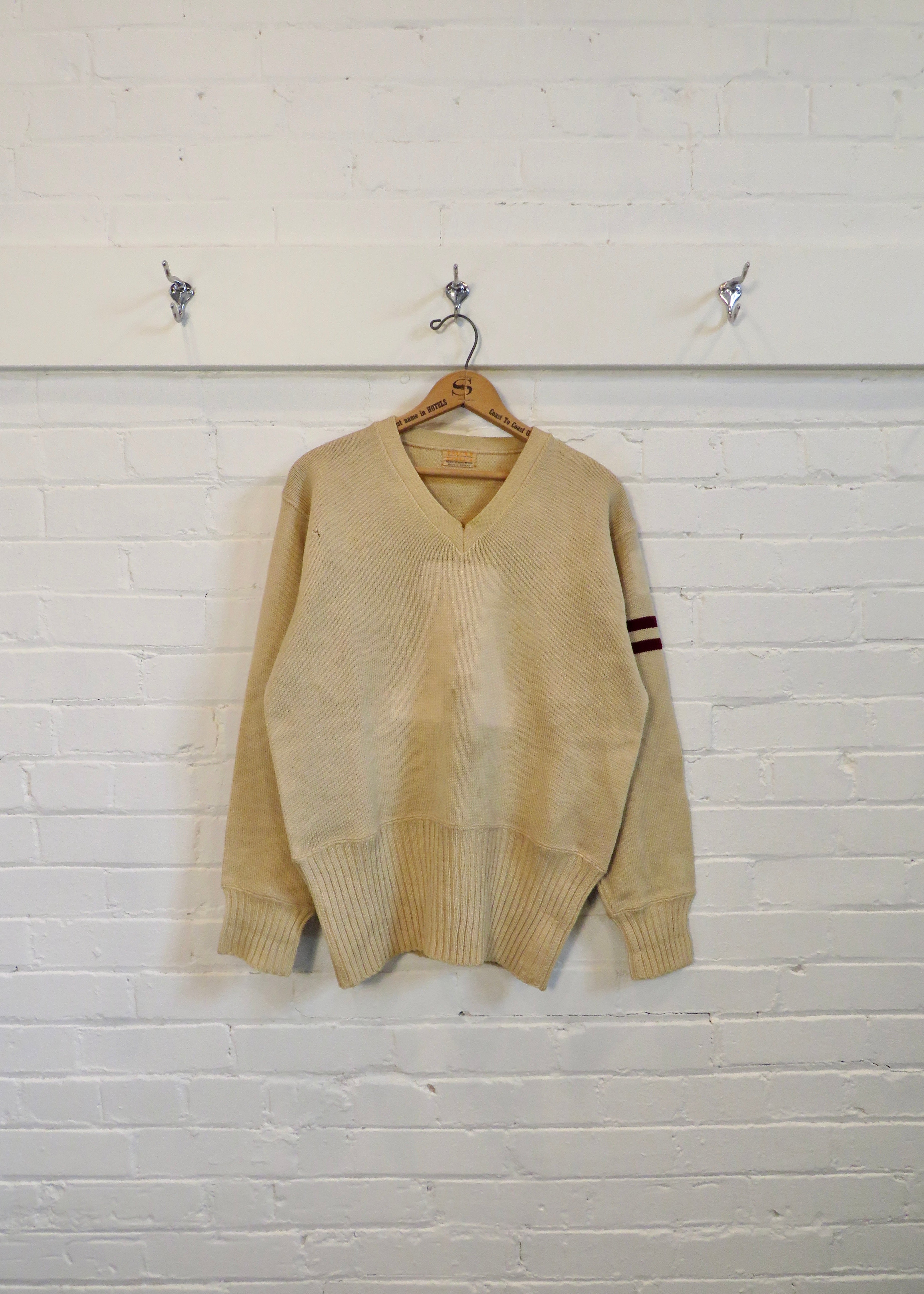 1940s Ghost Letter V-Neck Varsity Sweater