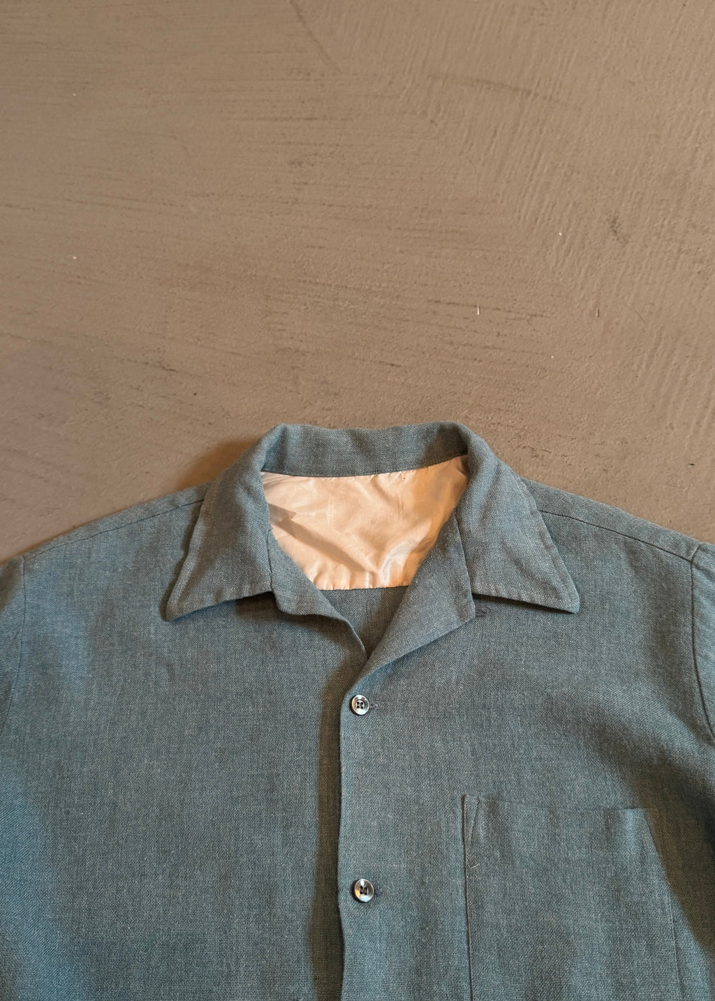 1950s Blue Wool Loop Collar Overshirt