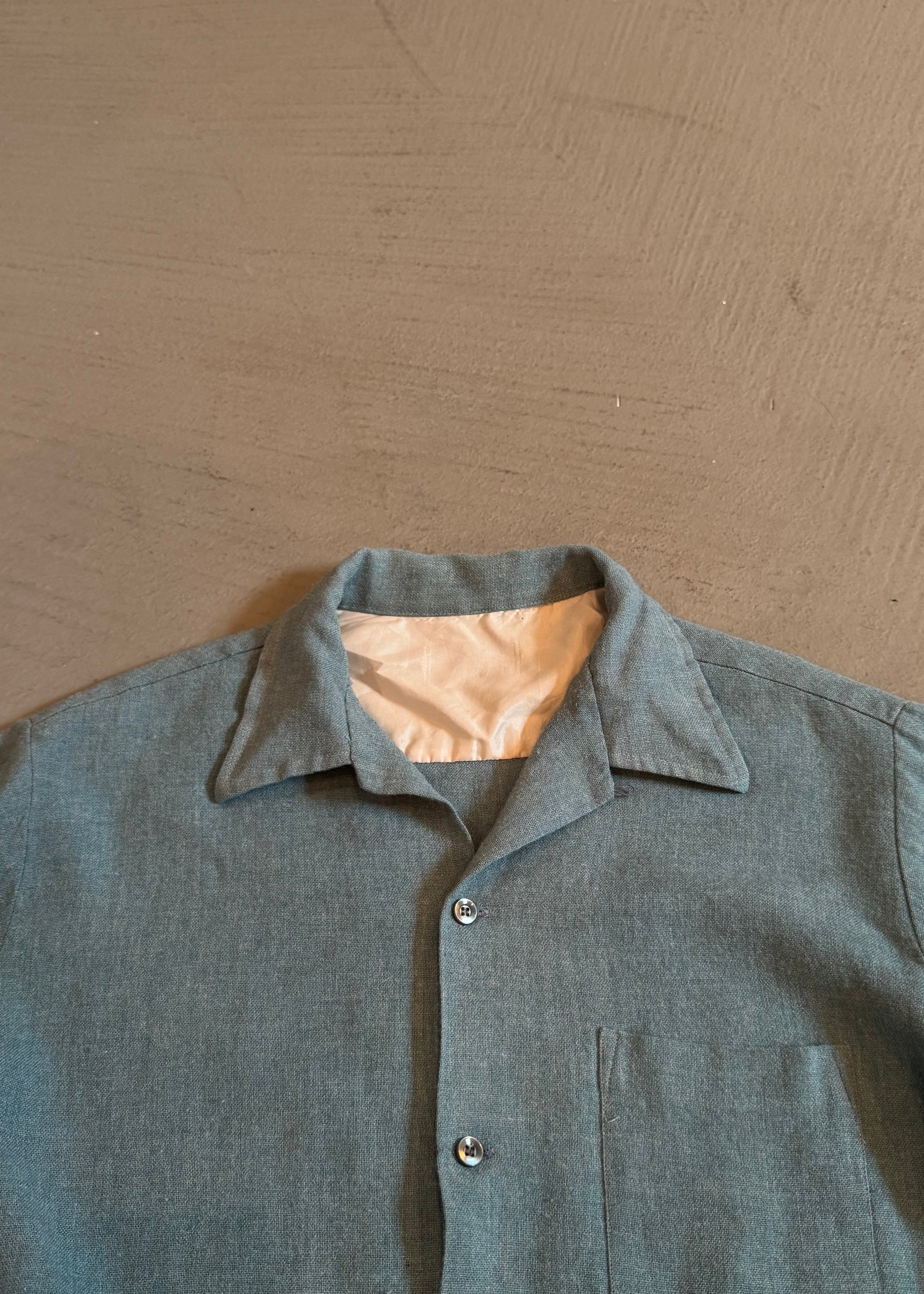 1950s Blue Wool Loop Collar Overshirt