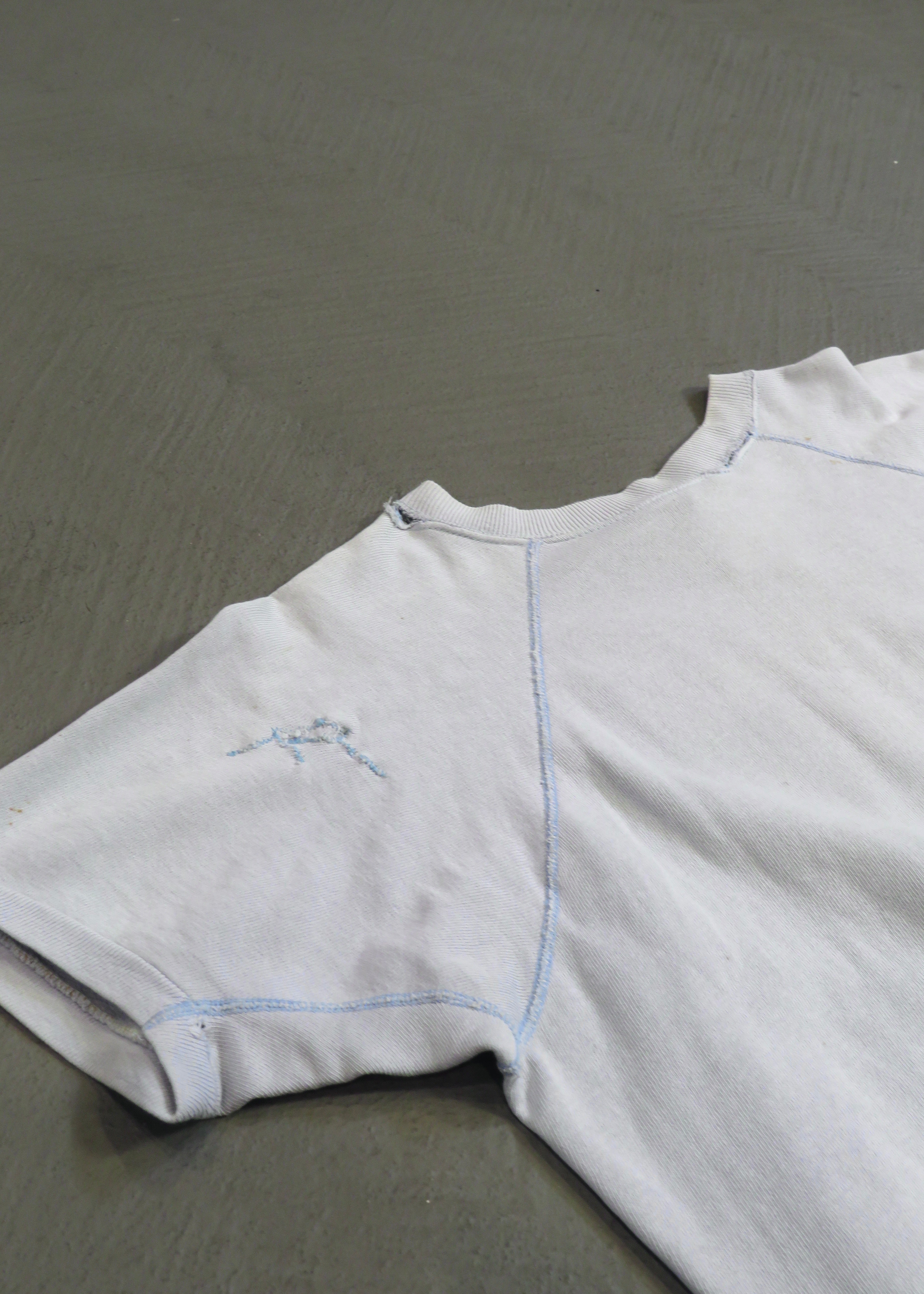 1960s Southern Illinois University Light Blue Distressed Short Sleeved Sweatshirt