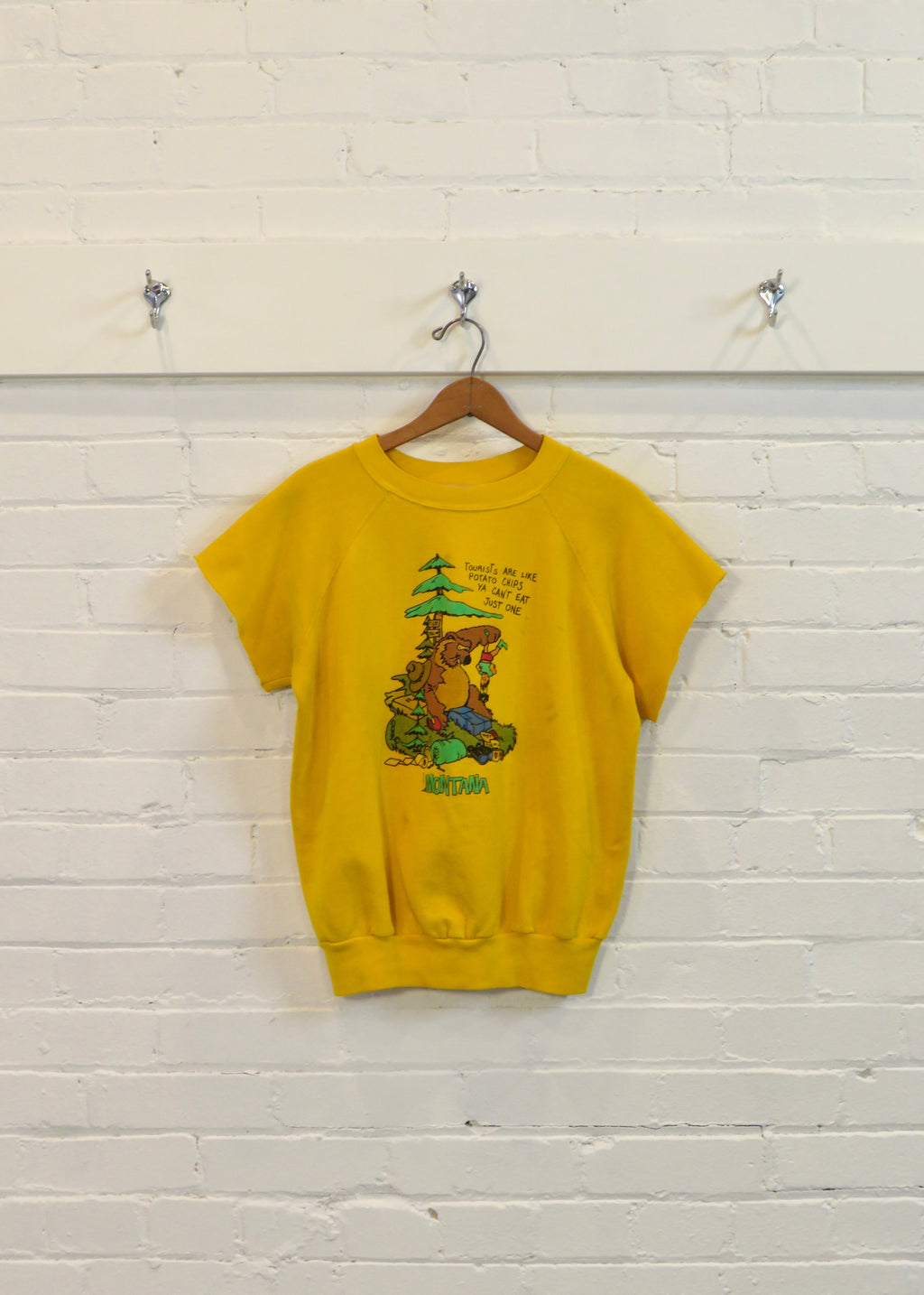 1970s Montana Tourist Comedy Cutoff Short Sleeved Sweatshirt