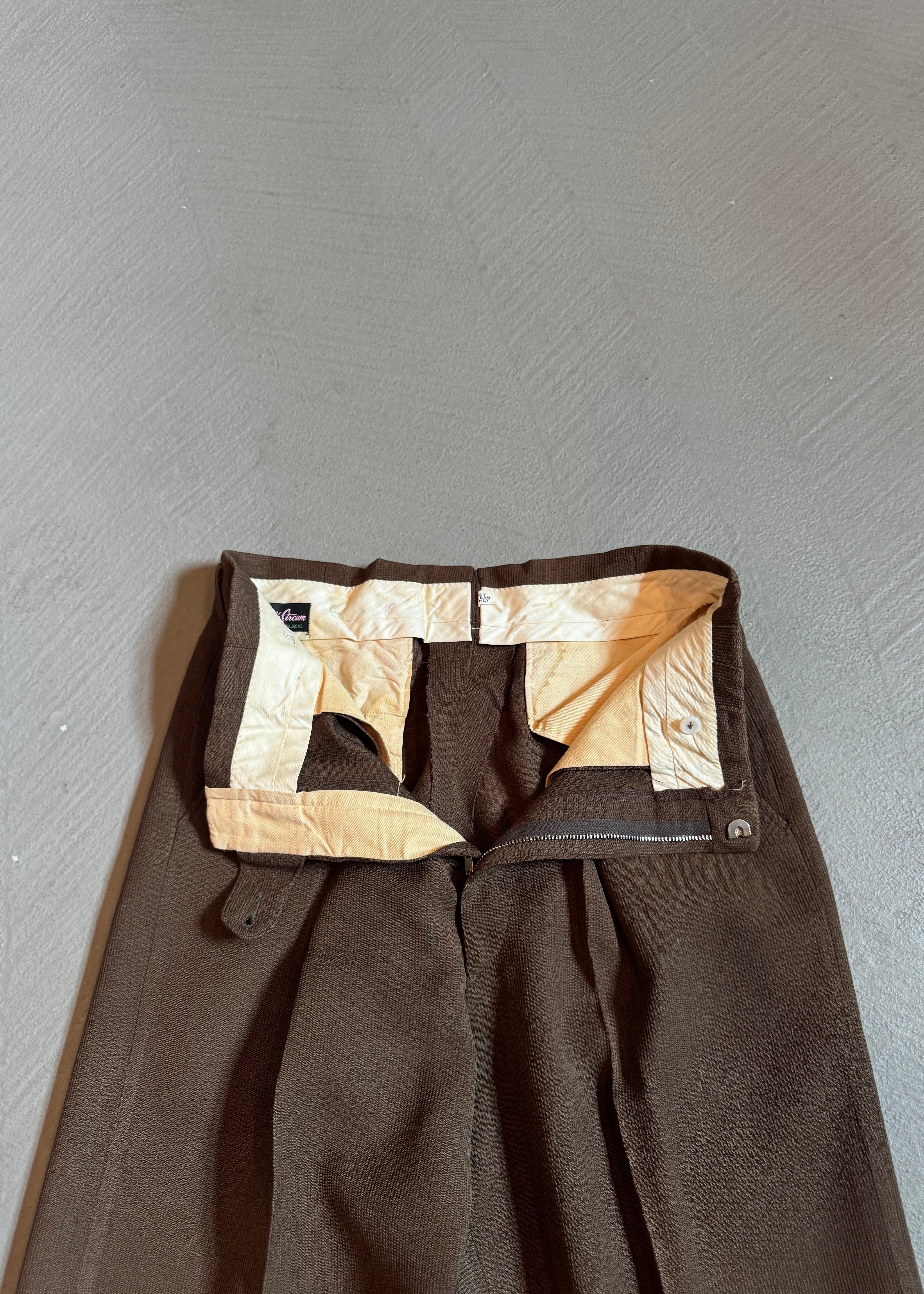1950s Rayon Blend Brown Corded Trousers
