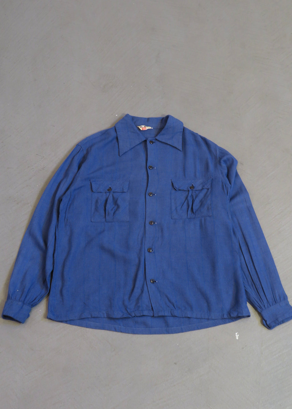 1950s Blue Plaid Wool Gabardine Overshirt