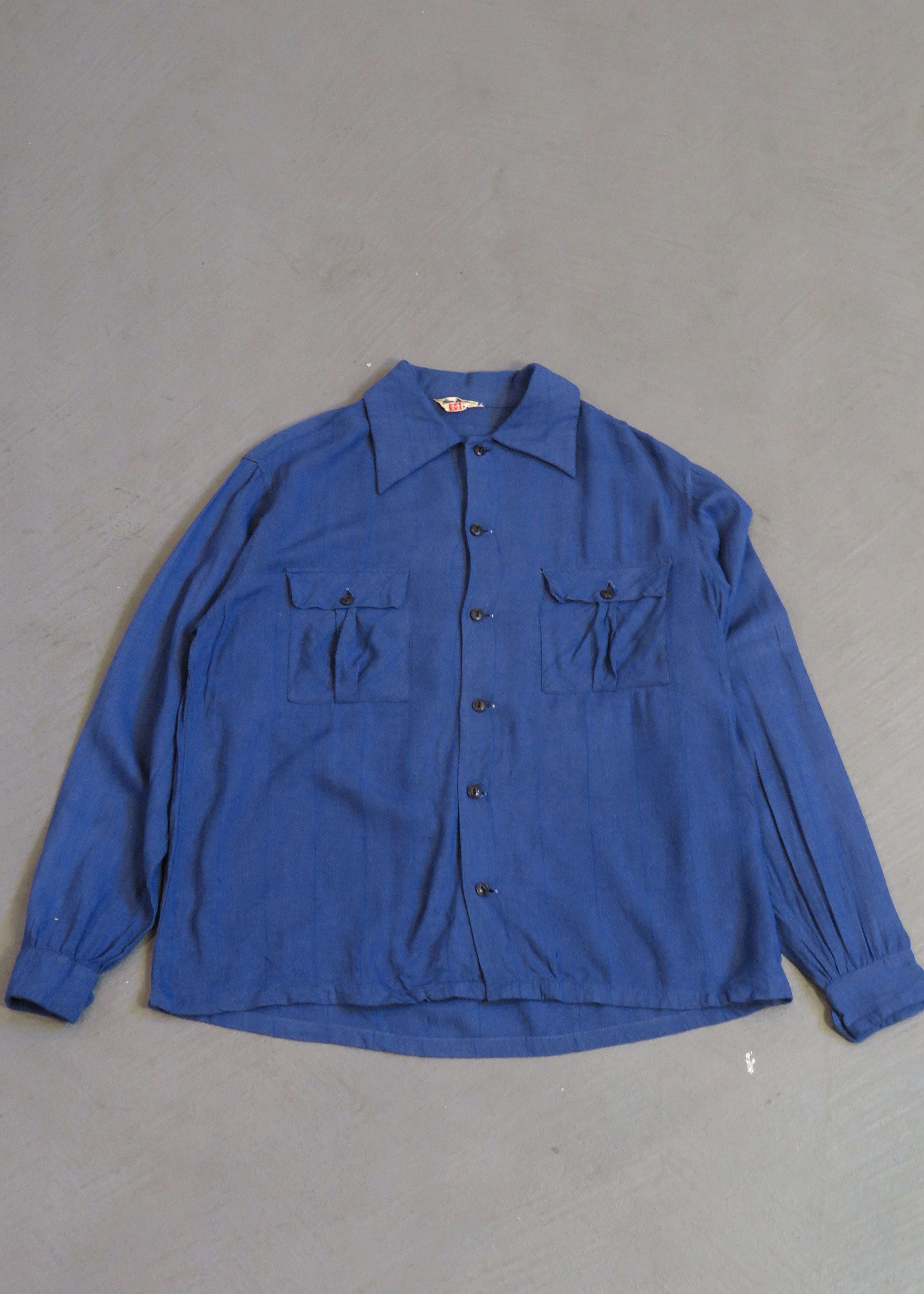 1950s Blue Plaid Wool Gabardine Overshirt