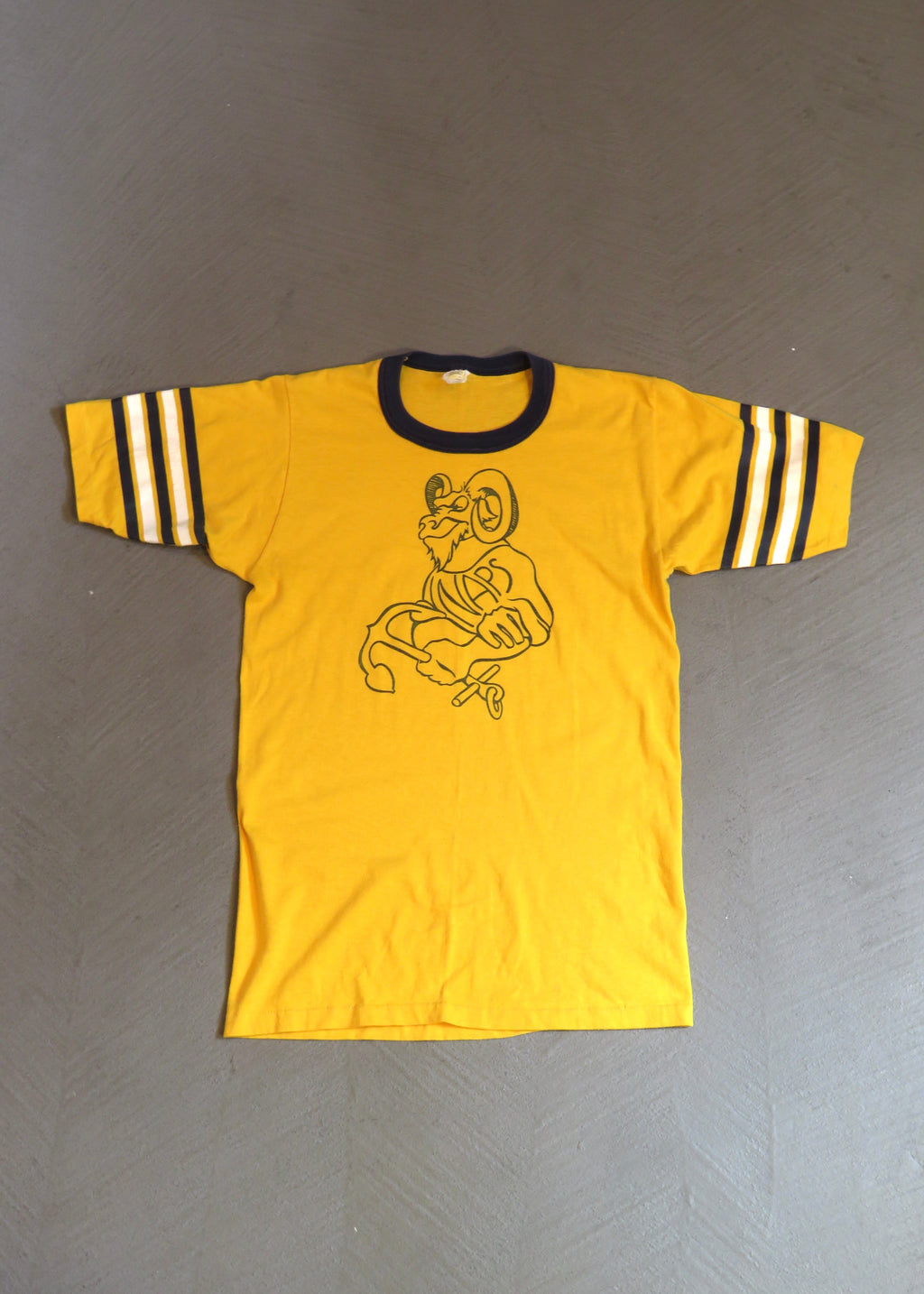 1980s Naval Academy Prep School Ram Mascot Ringer T-Shirt