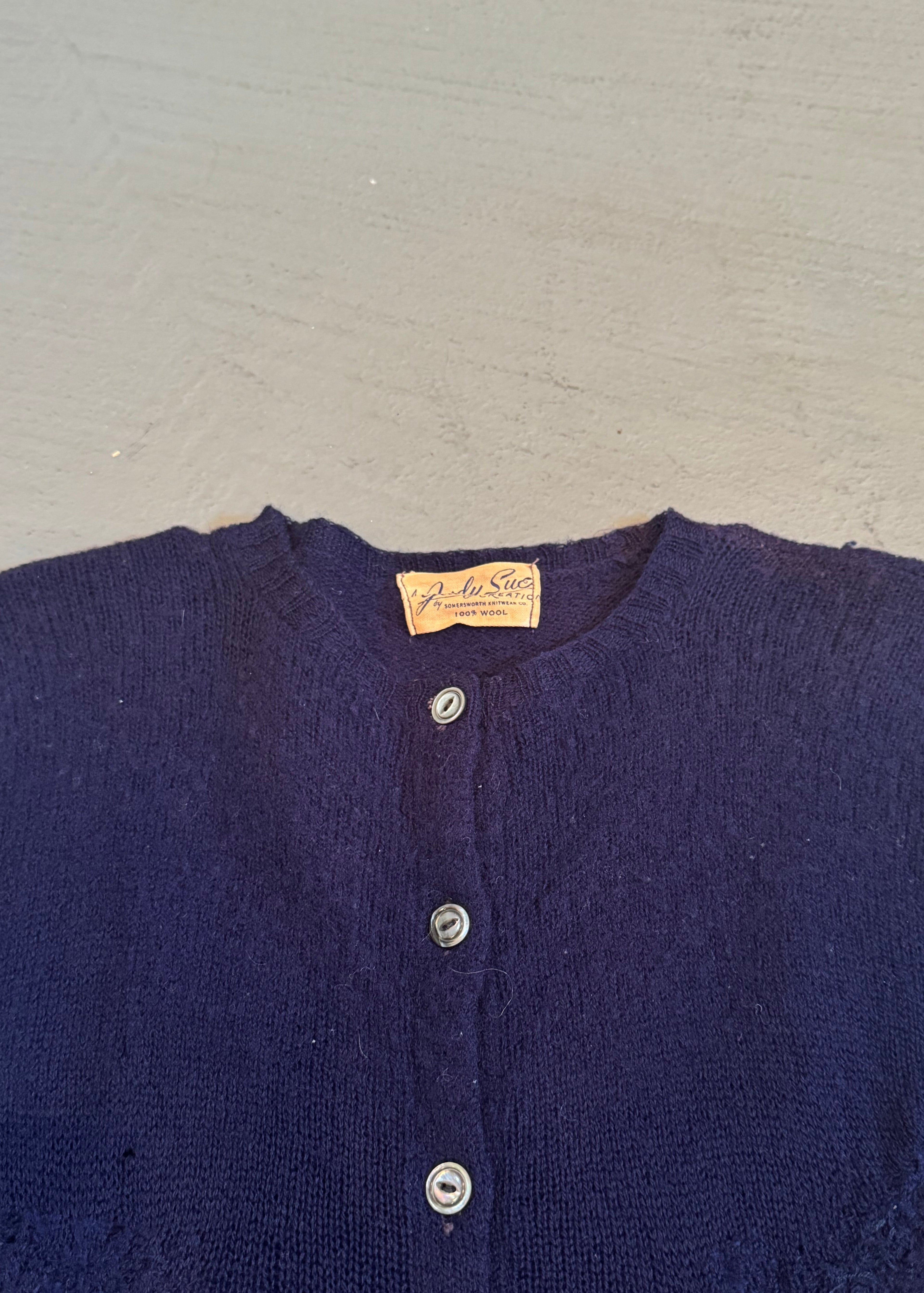 1950s Distressed Petite Navy Cardigan