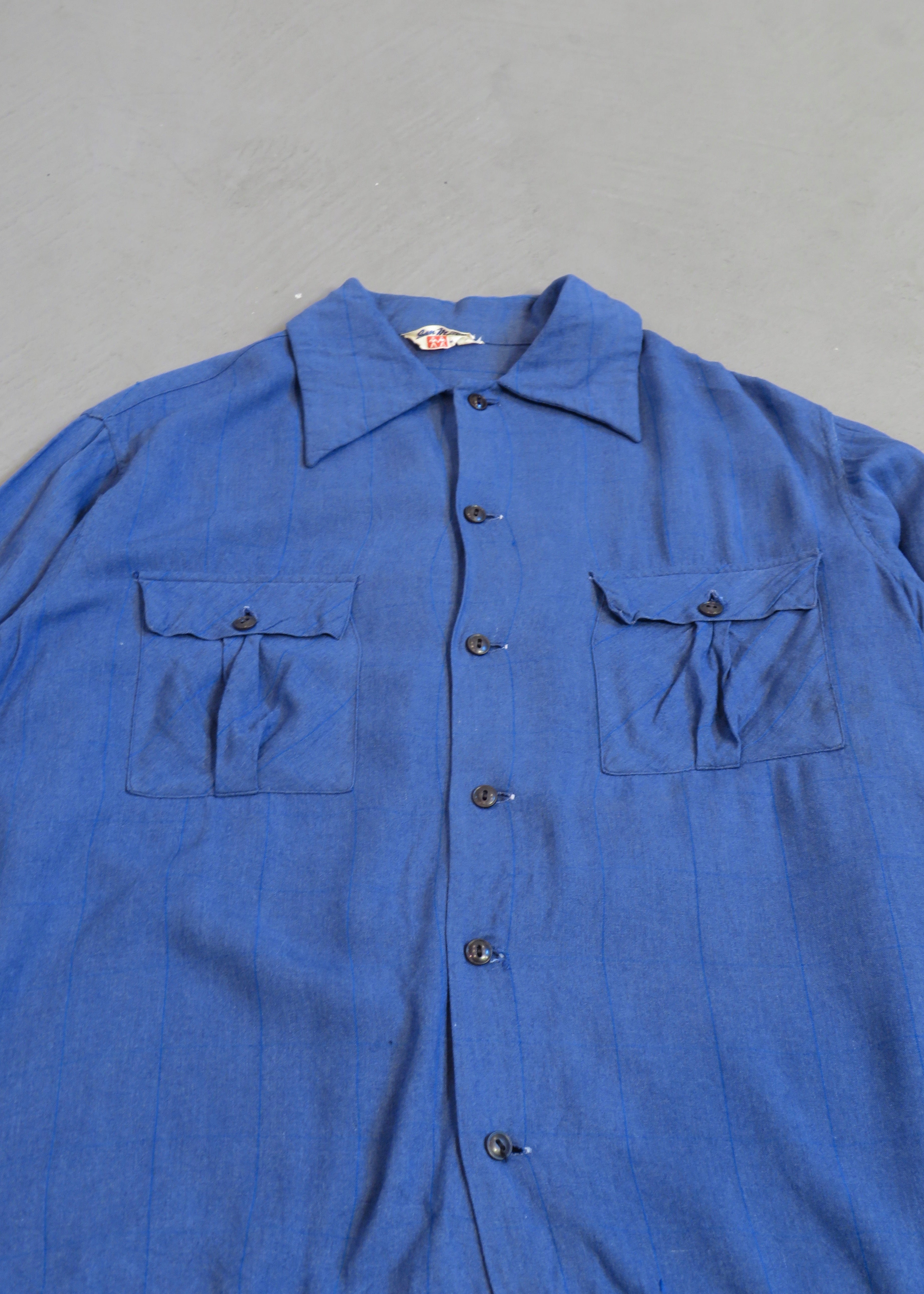 1950s Blue Plaid Wool Gabardine Overshirt