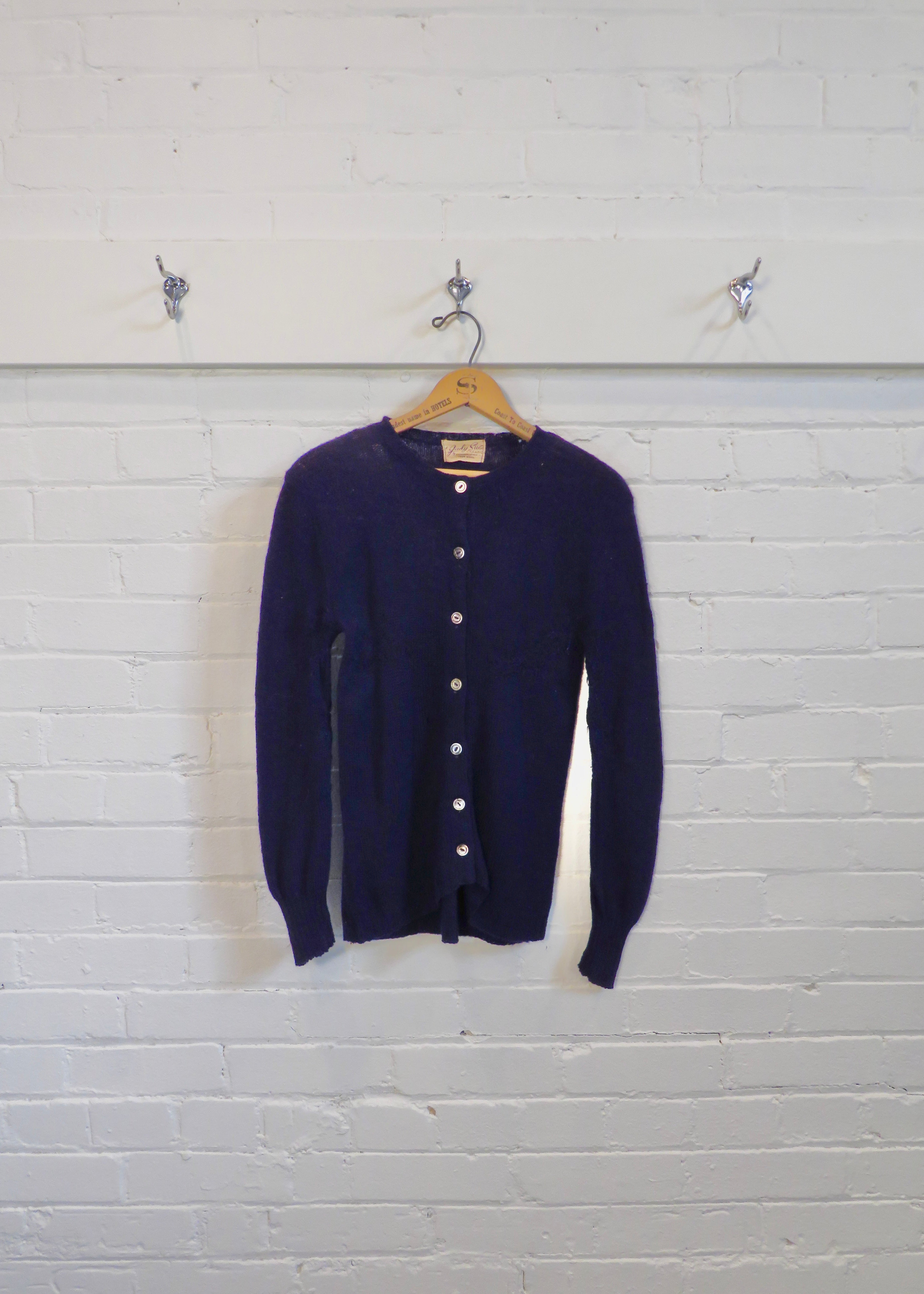 1950s Distressed Petite Navy Cardigan