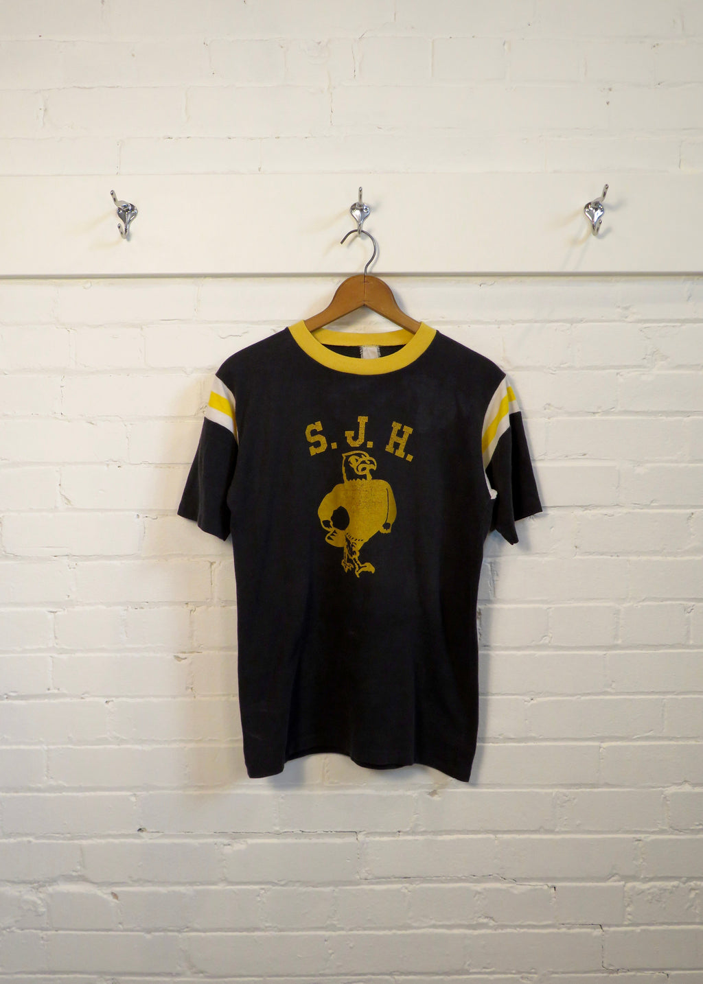 1980s Faded Black Mascot Ringer T-Shirt