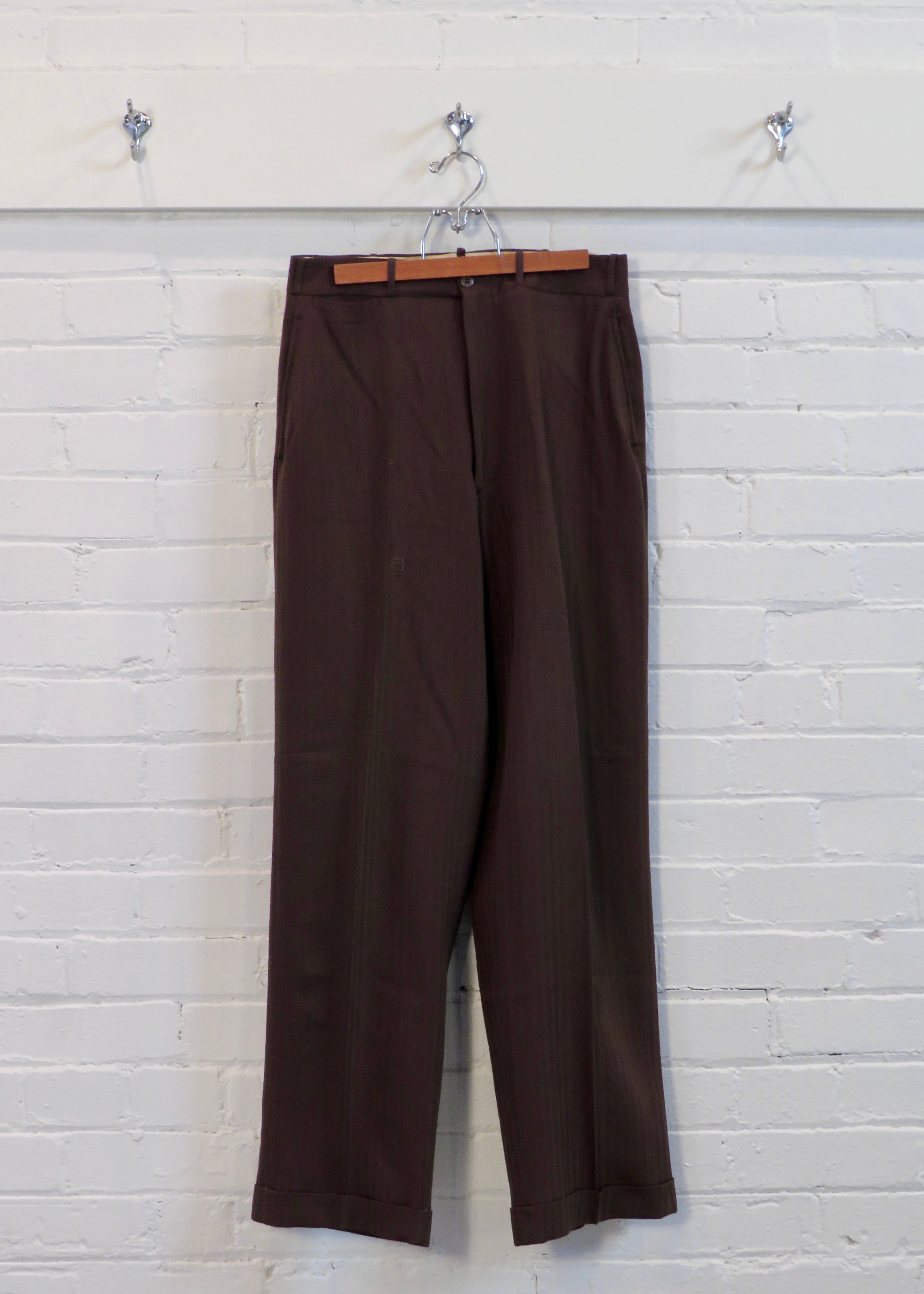 1950s Olive Brown Herringbone Trousers | 29"x32"