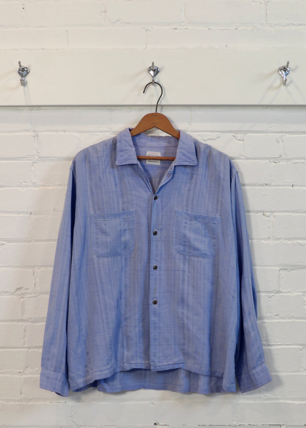 1950s Boxy Blue Check Loop Collar Shirt | XL