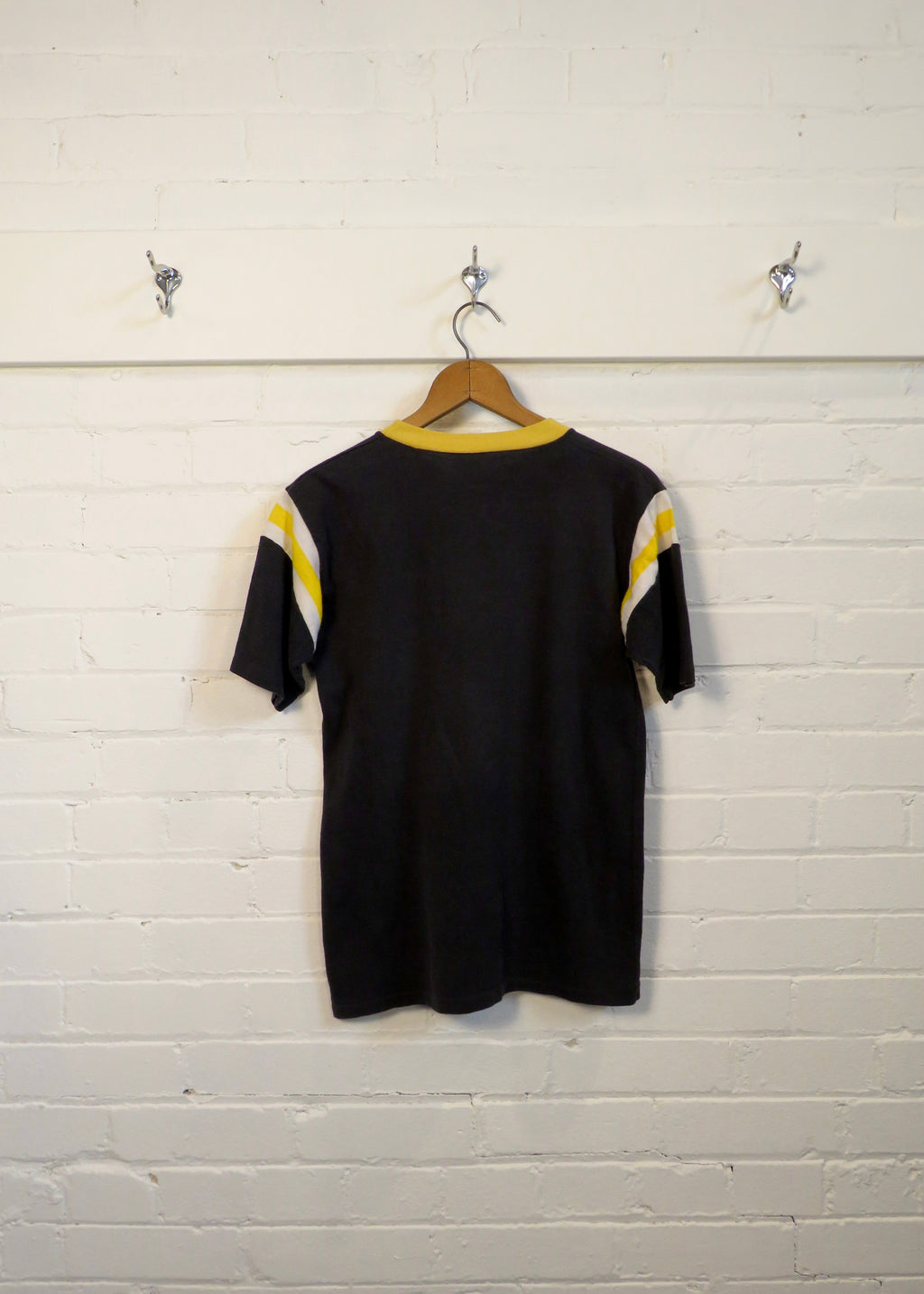 1980s Faded Black Mascot Ringer T-Shirt