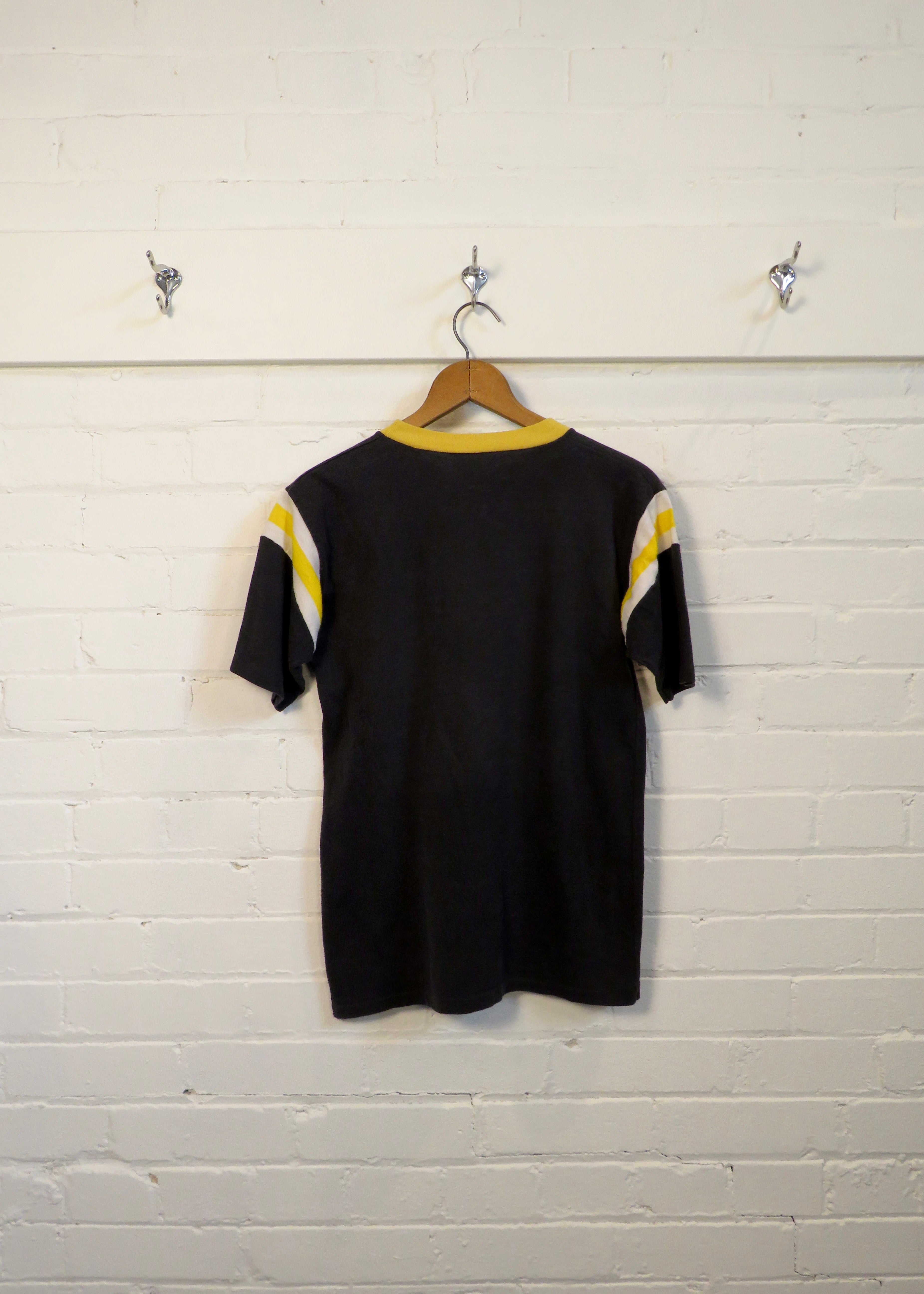 1980s Faded Black Mascot Ringer T-Shirt
