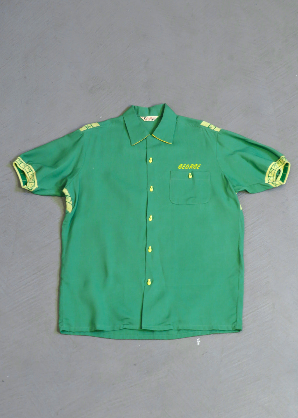 1950s Air-Flo Kinol Bros Tile Green Bowling Shirt